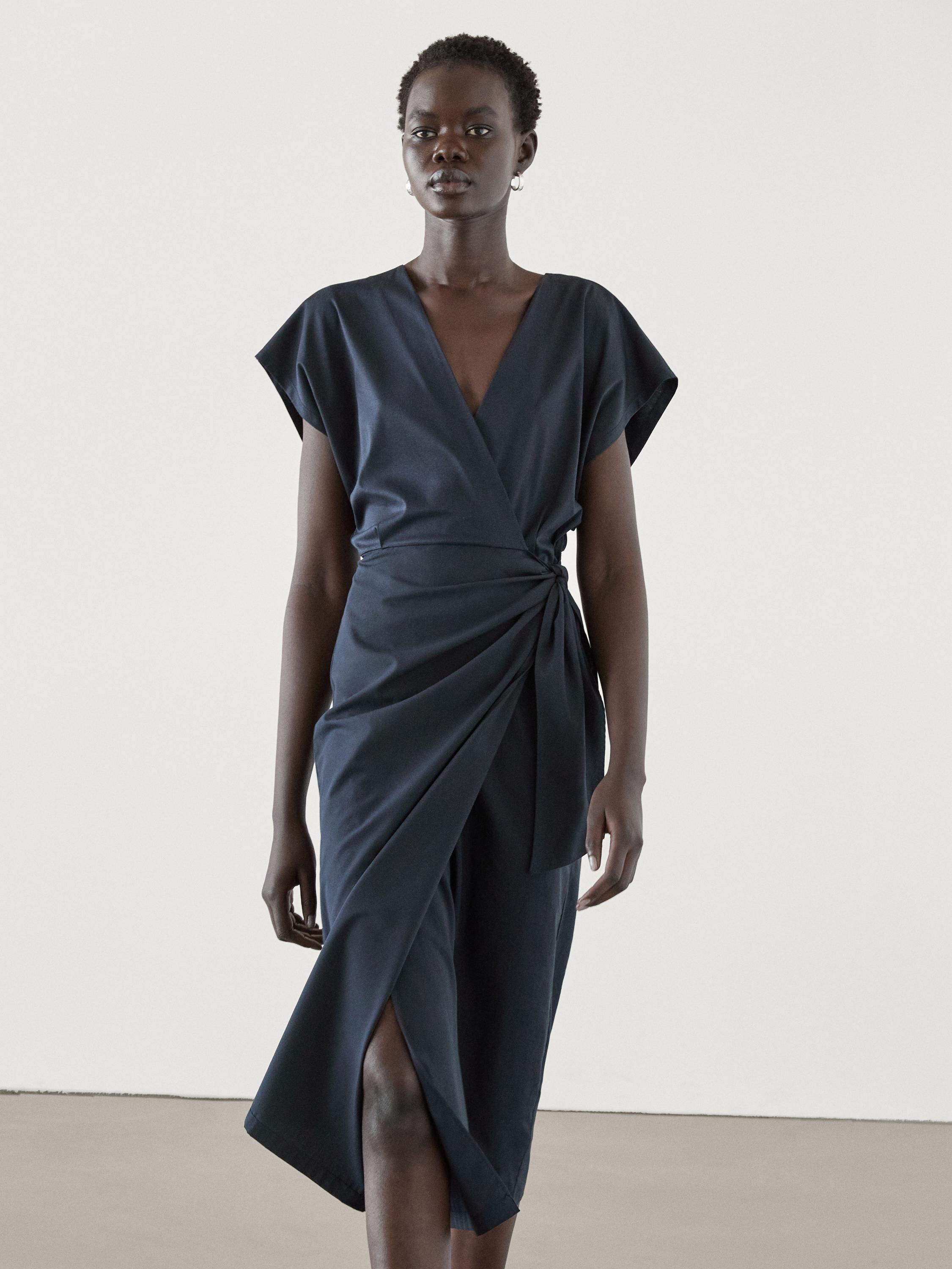 Poplin wrap midi dress