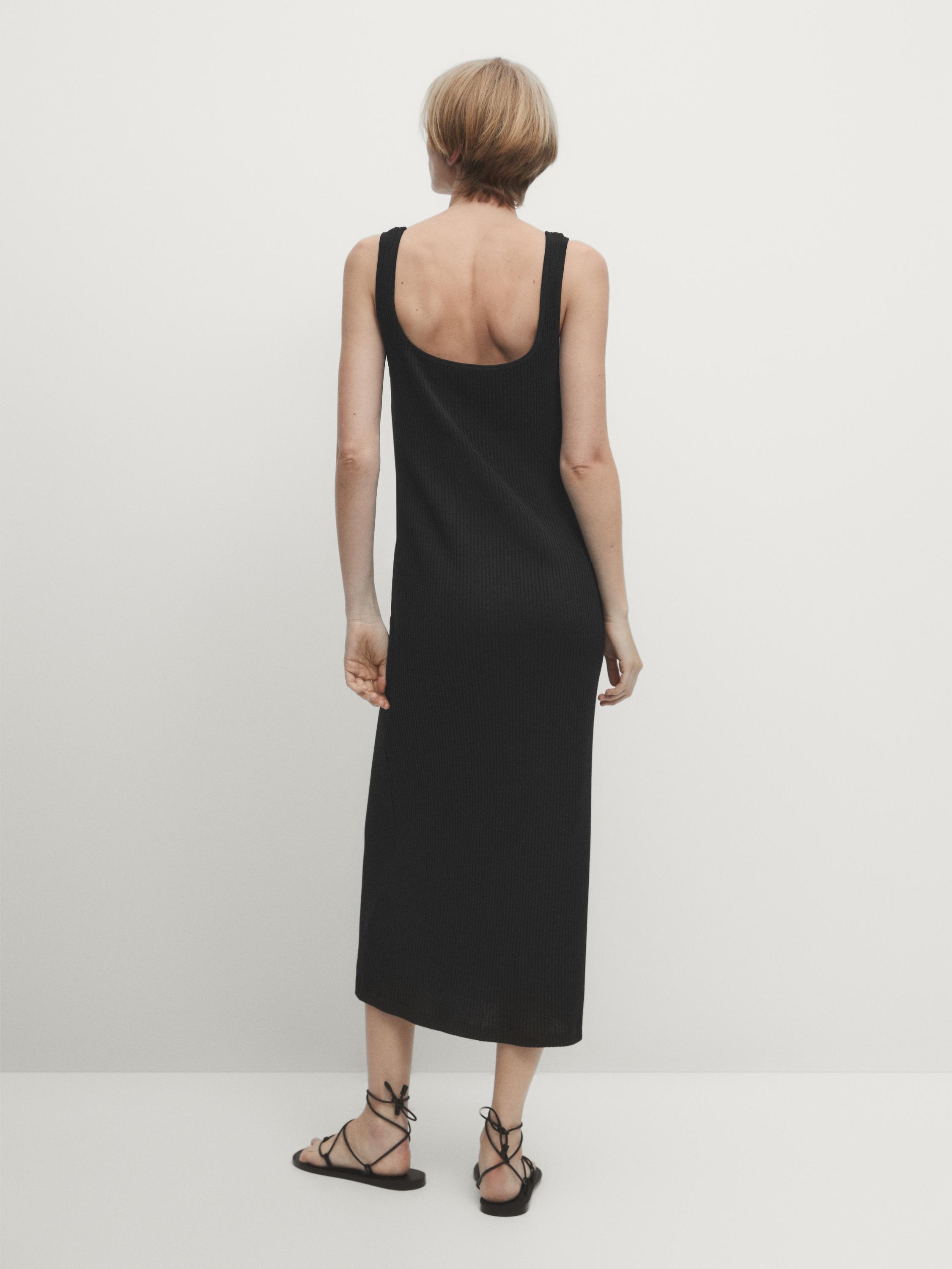 Ribbed midi dress with square neckline