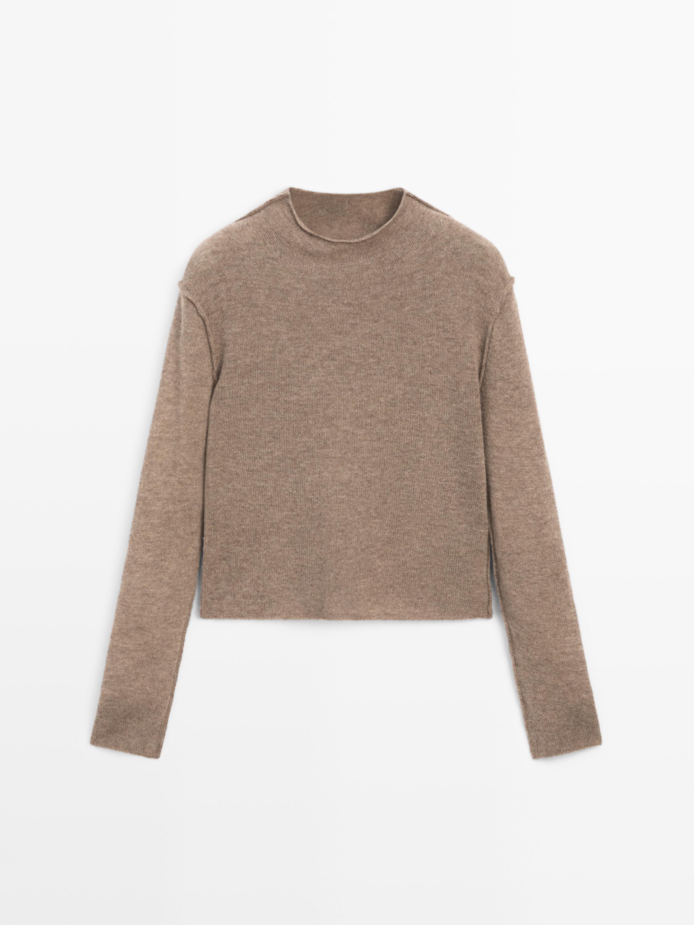 Tricot trui van wolmix met opstaande kraag