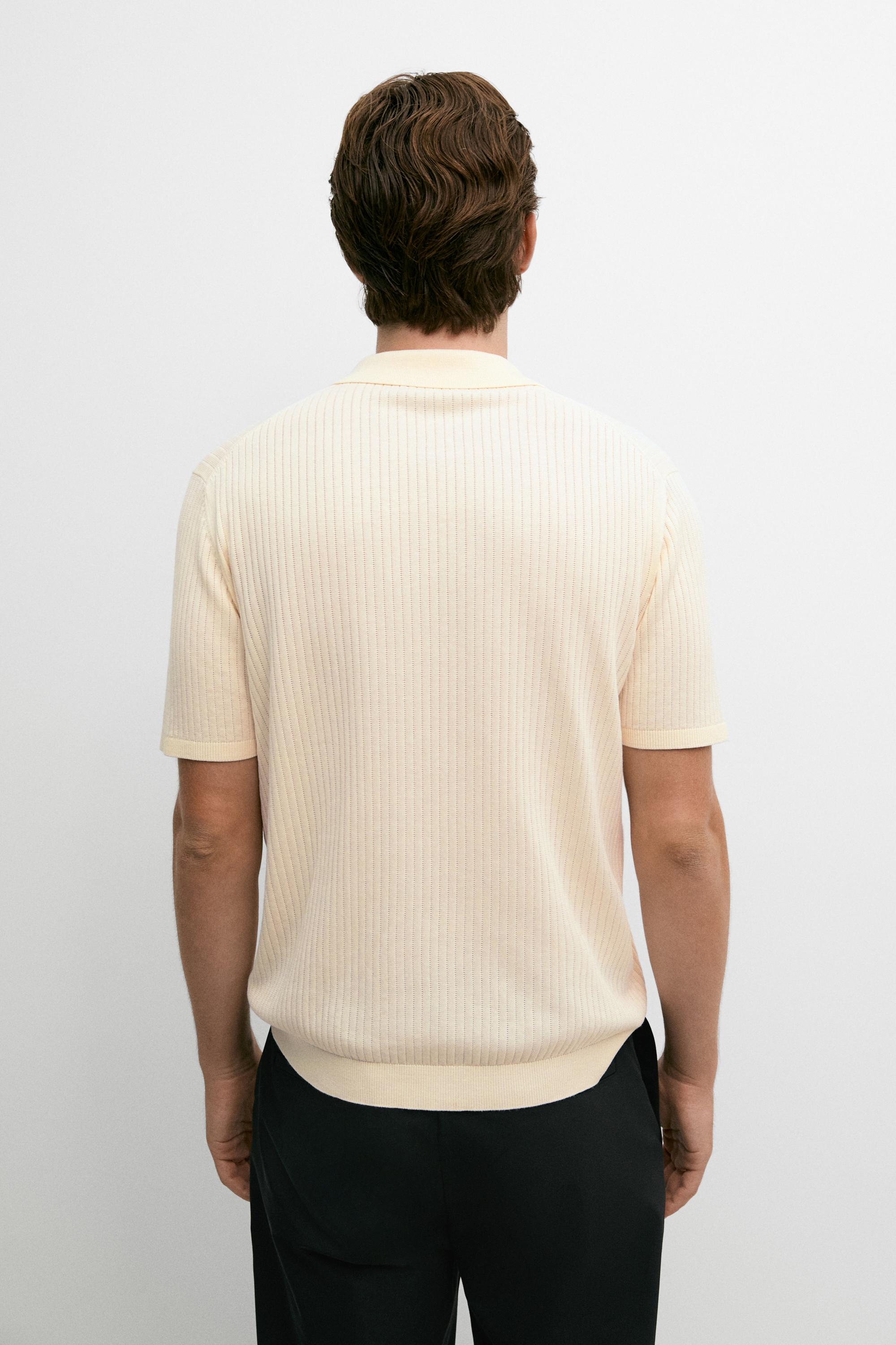 Cotton knit half-zip polo — CREAM