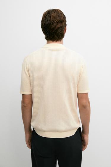 Cotton knit half-zip polo — CREAM 5