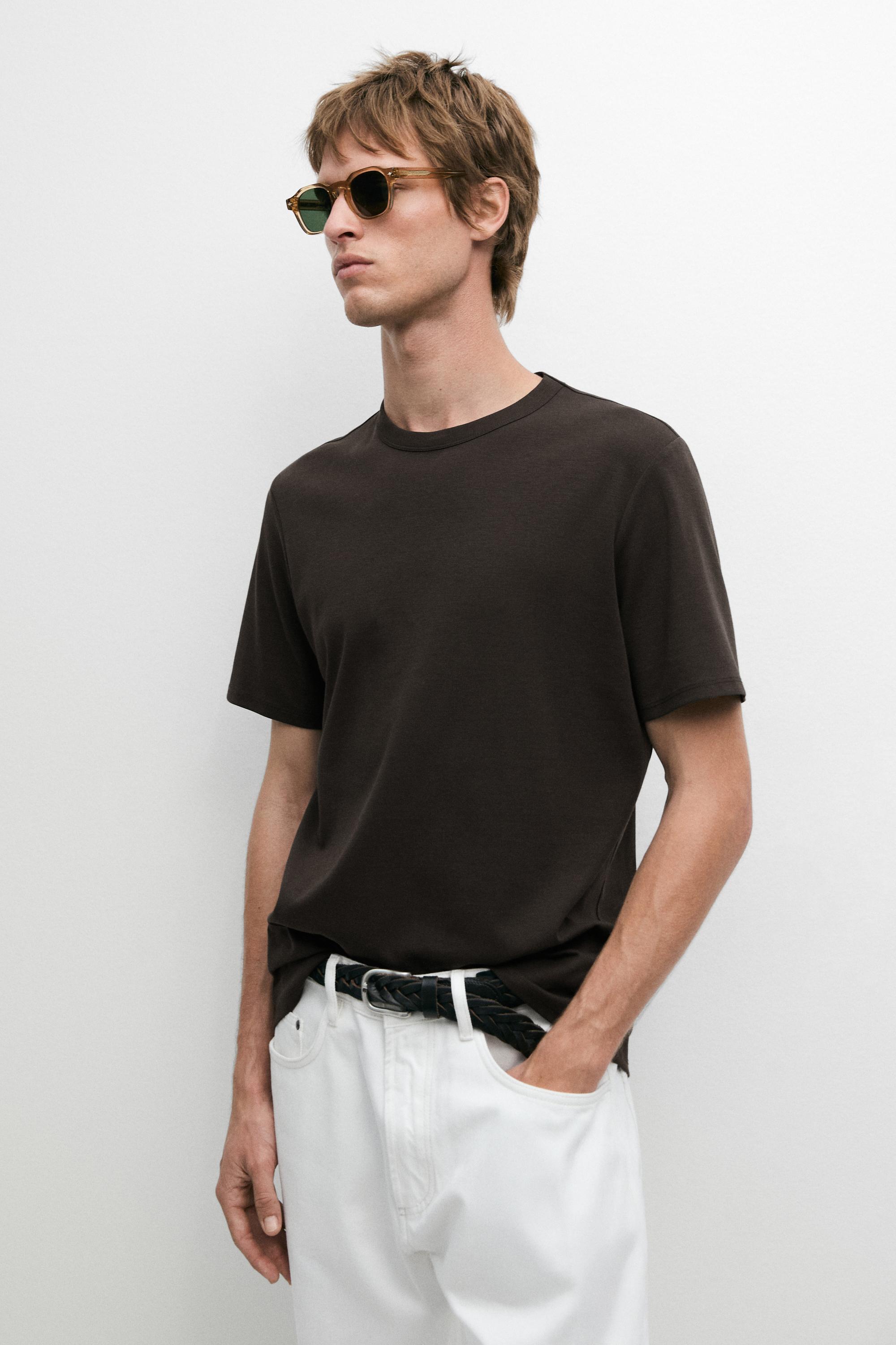 Short sleeve cotton and silk T-shirt — CHARCOAL GREY