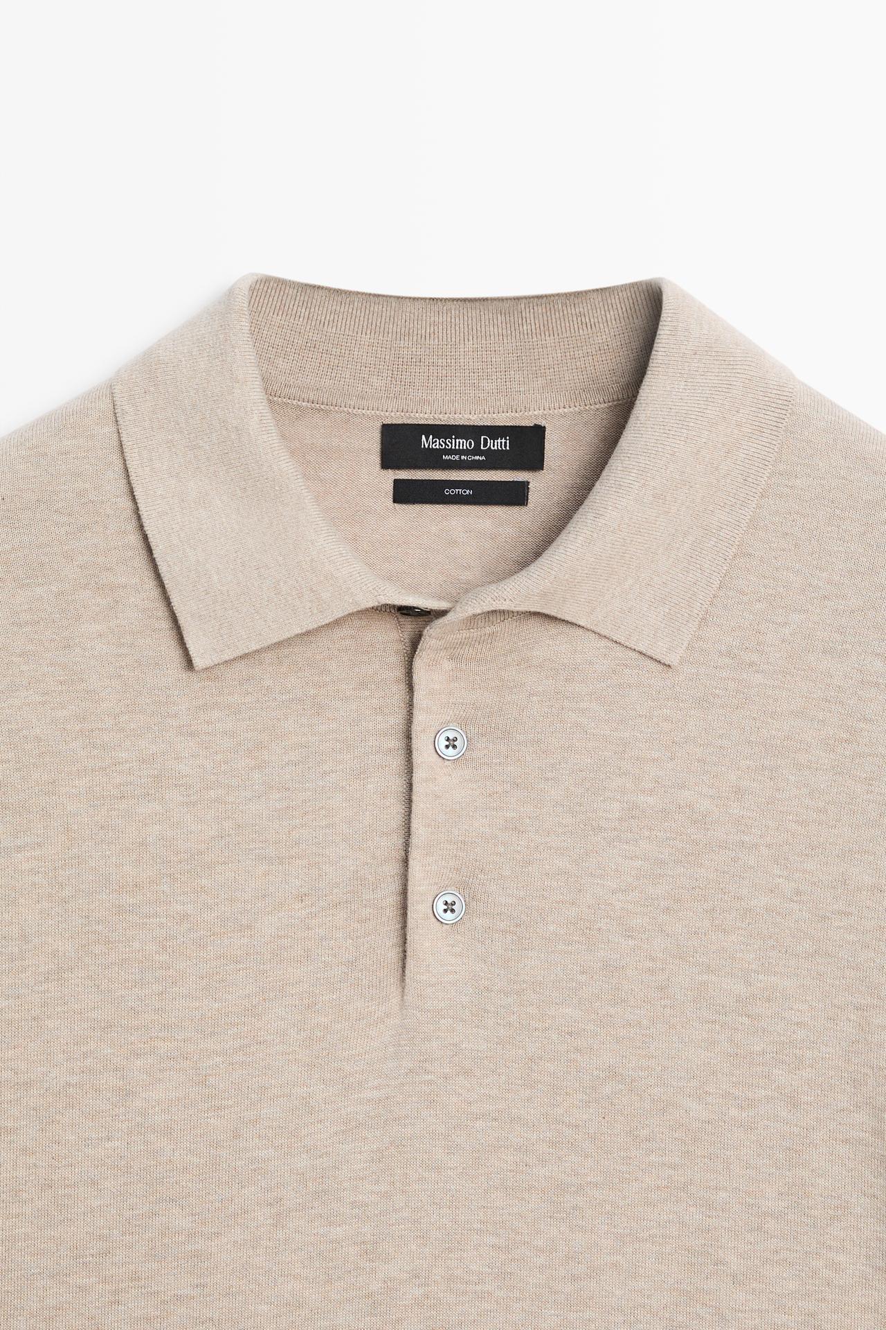 100% cotton knit polo sweater — BEIGE