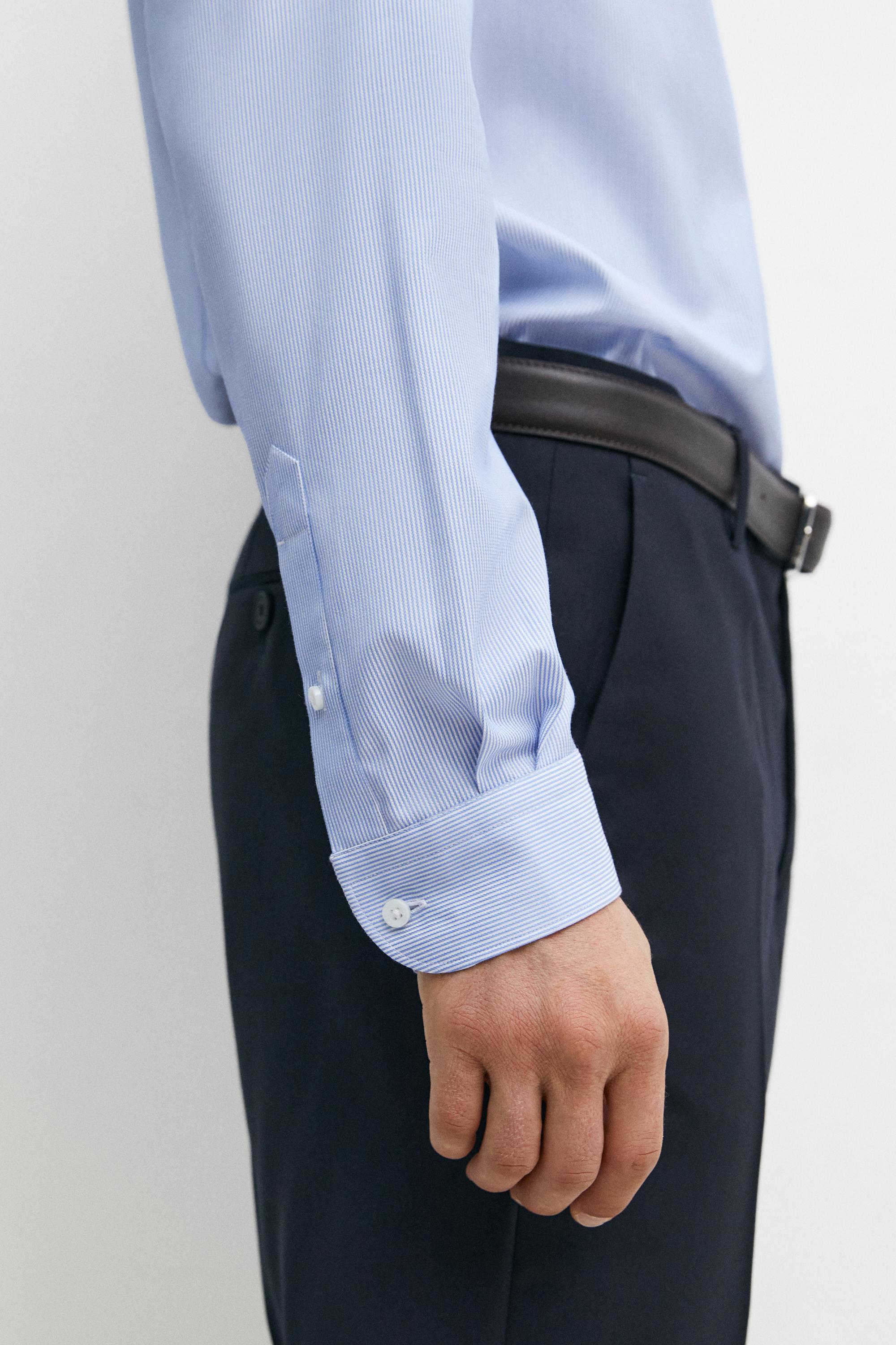 Slim fit striped 100% cotton shirt — BLUE