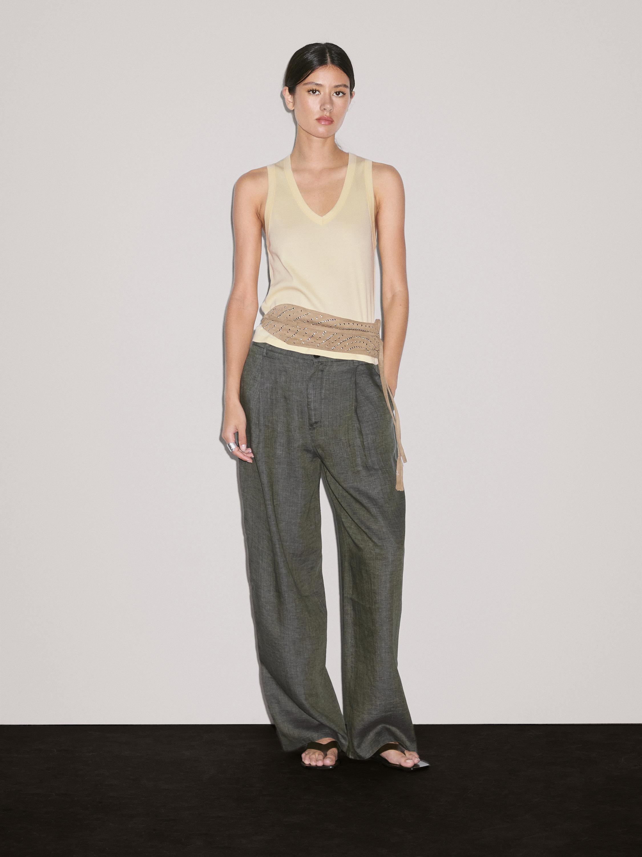 100% linen wide-leg trousers