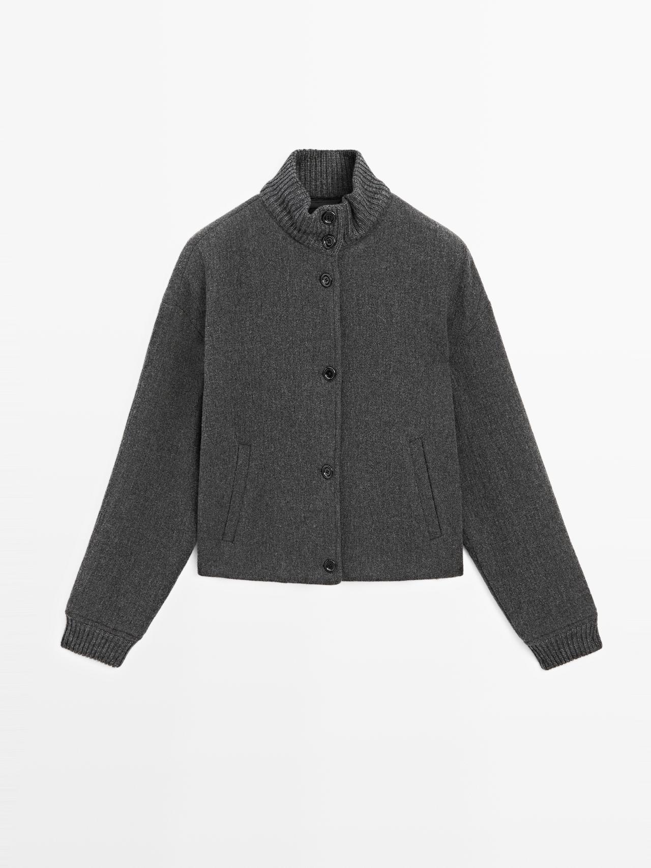 Massimo Dutti - Dame - Bomberjakke I En Uldblanding - Grå - L