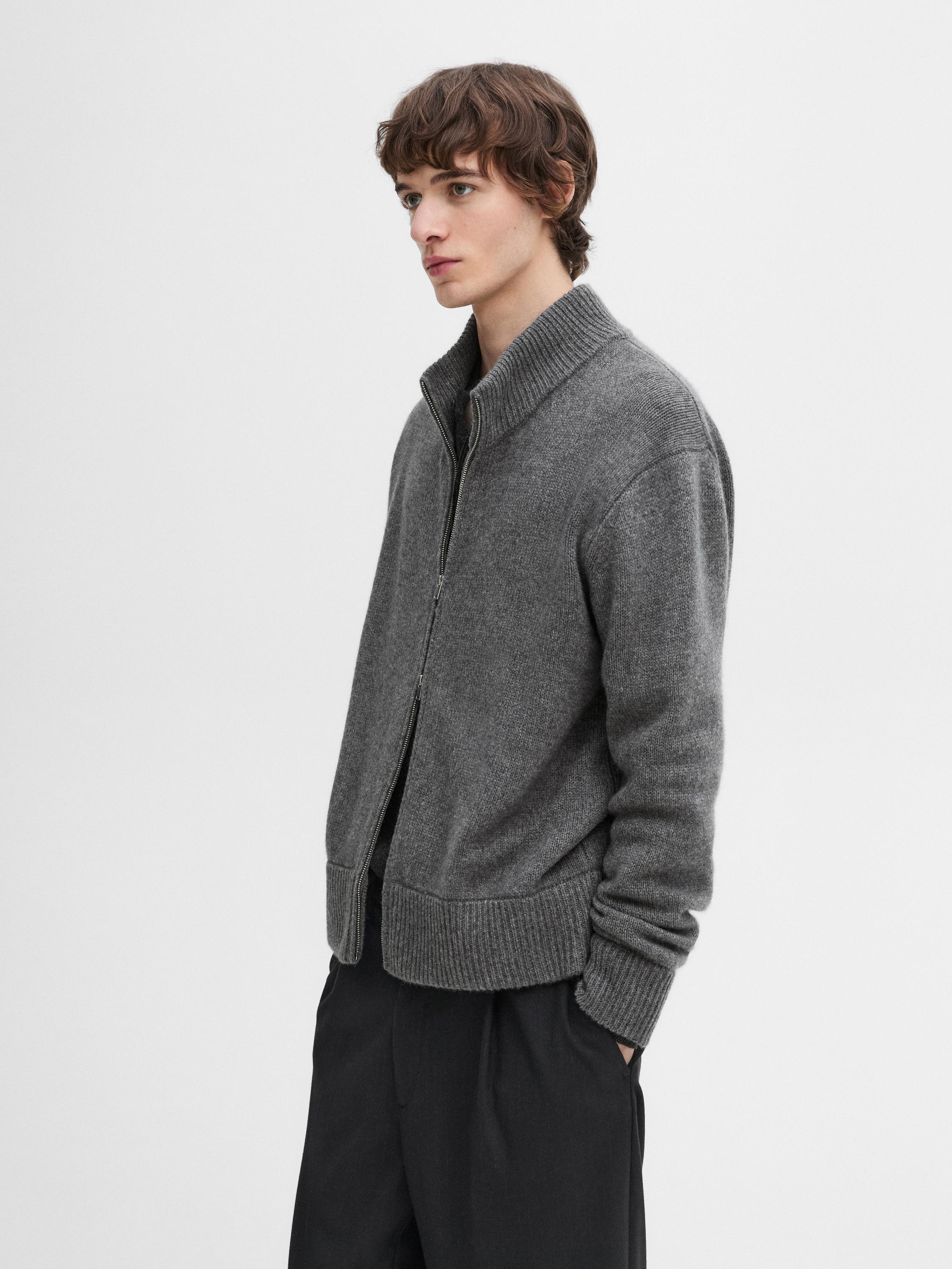 Zip-up cashmere bomber cardigan
