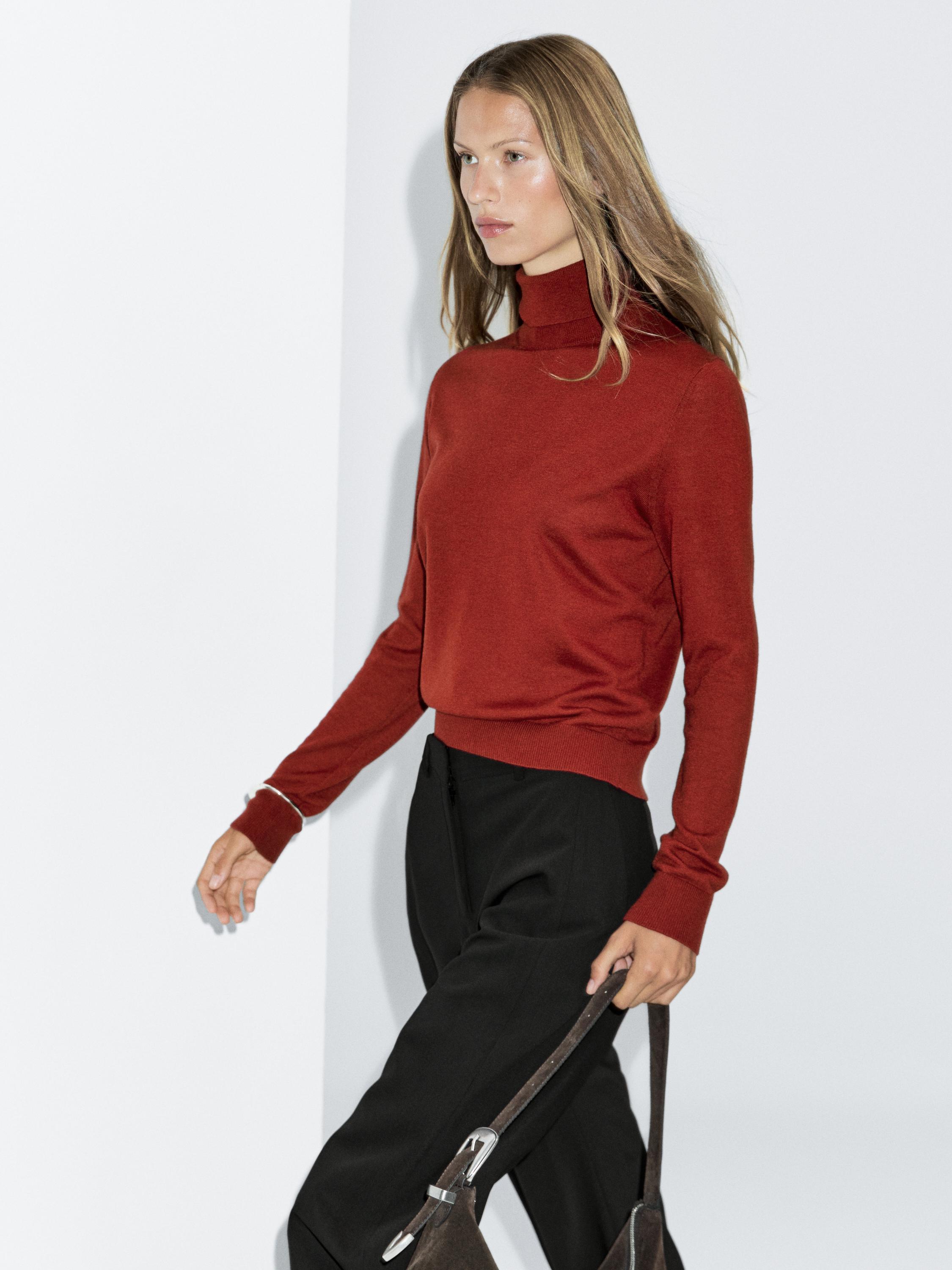 High neck wool blend sweater
