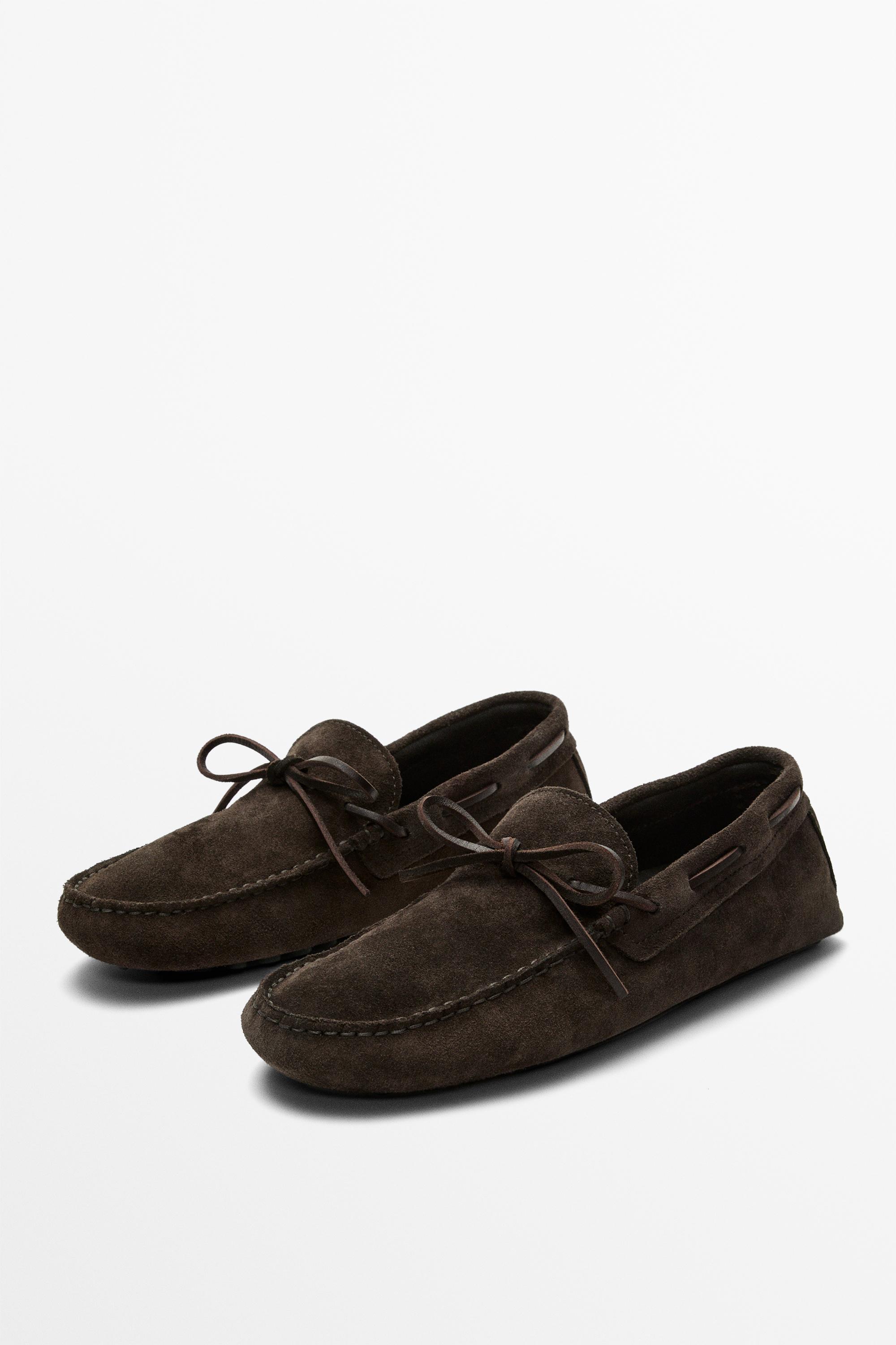 Soft leather loafers with tie — BROWN