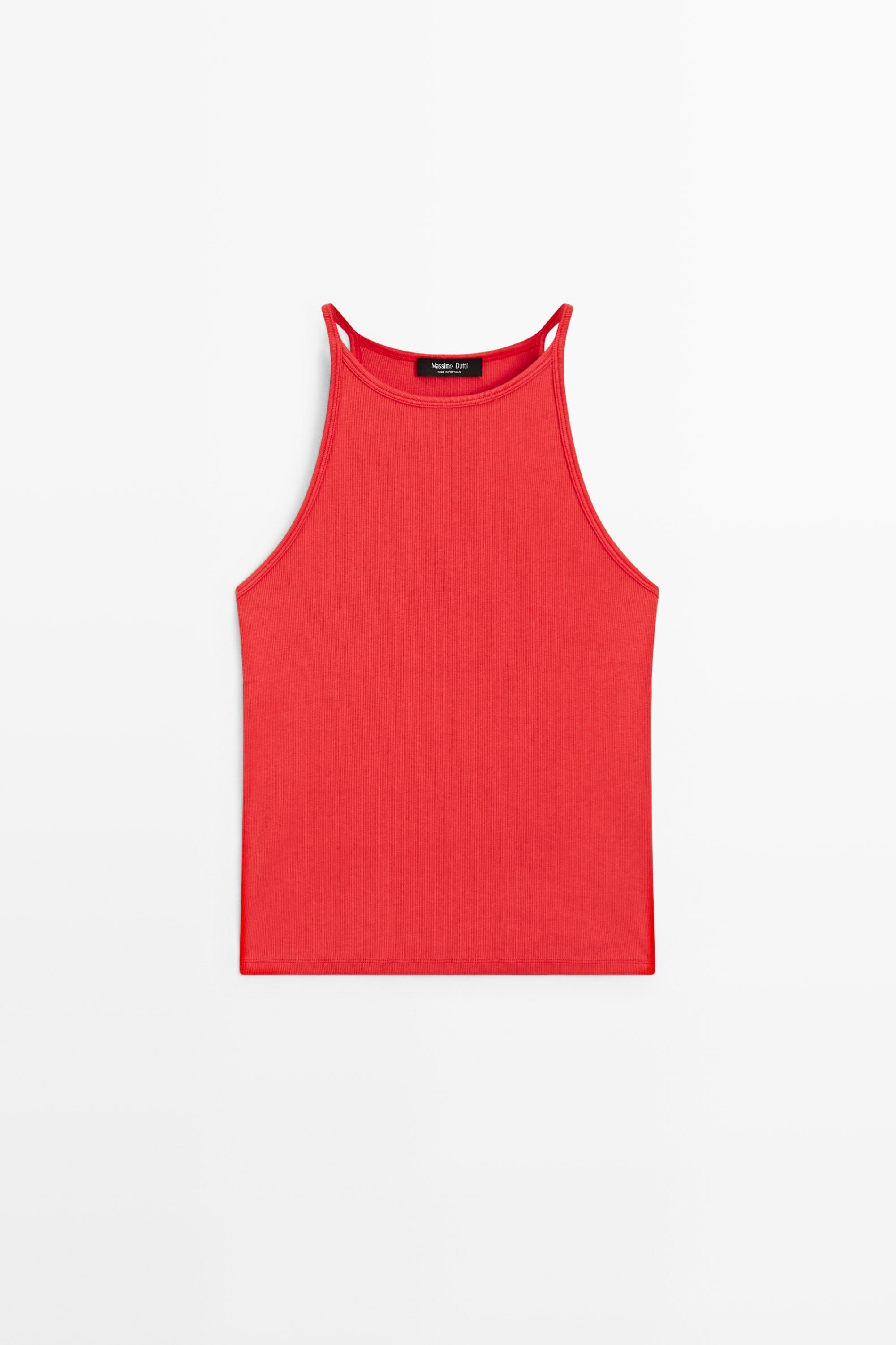 Cotton blend halter top — CORAL