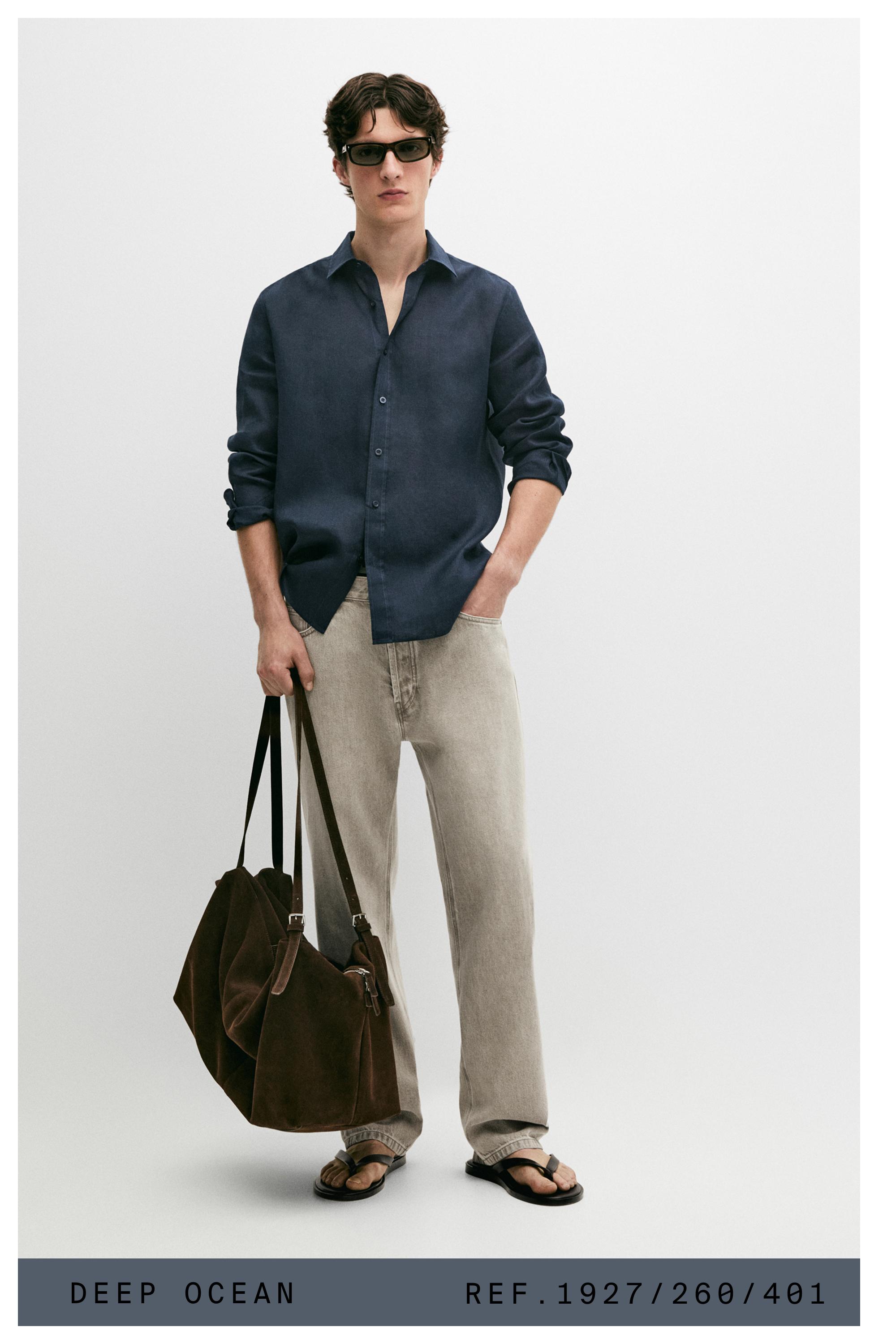 100% linen slim fit shirt — NAVY BLUE