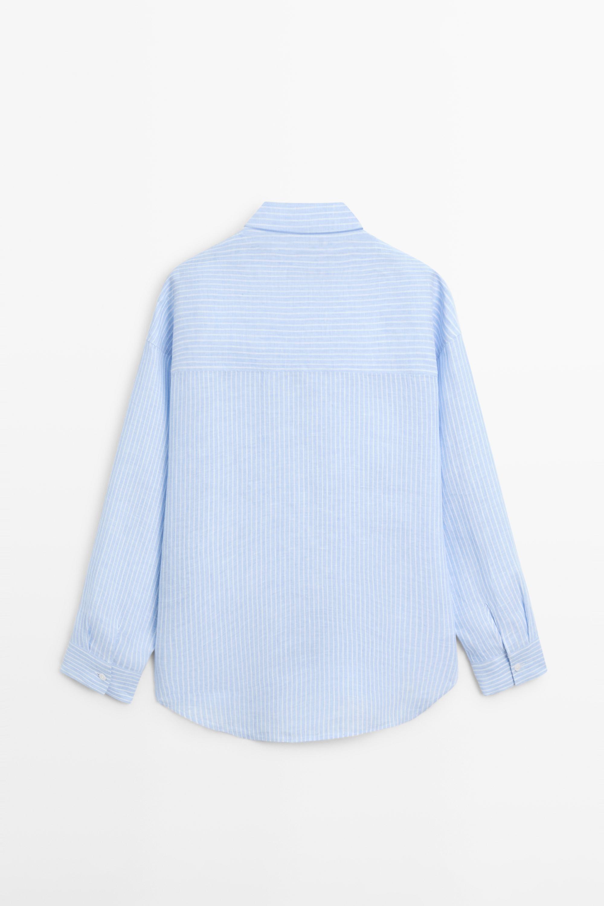Flowing striped 100% linen shirt — SKY BLUE