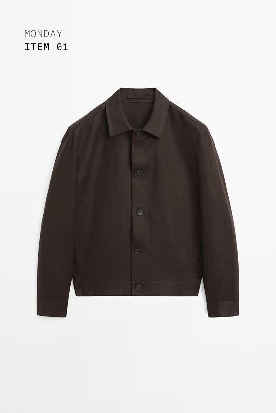 100% linen total look overshirt — BROWN
