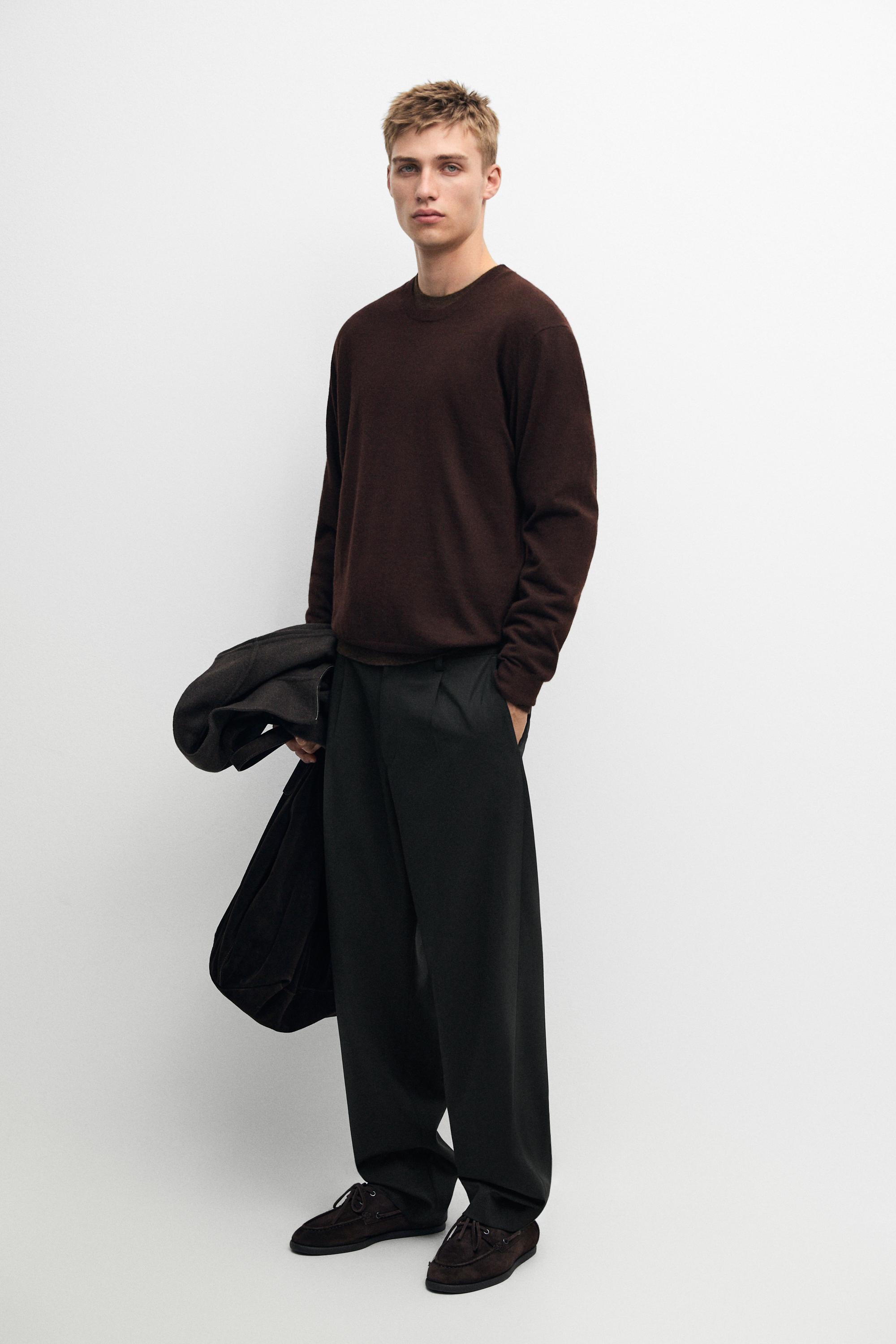 Knit 100% cashmere round neck sweater — BURGUNDY