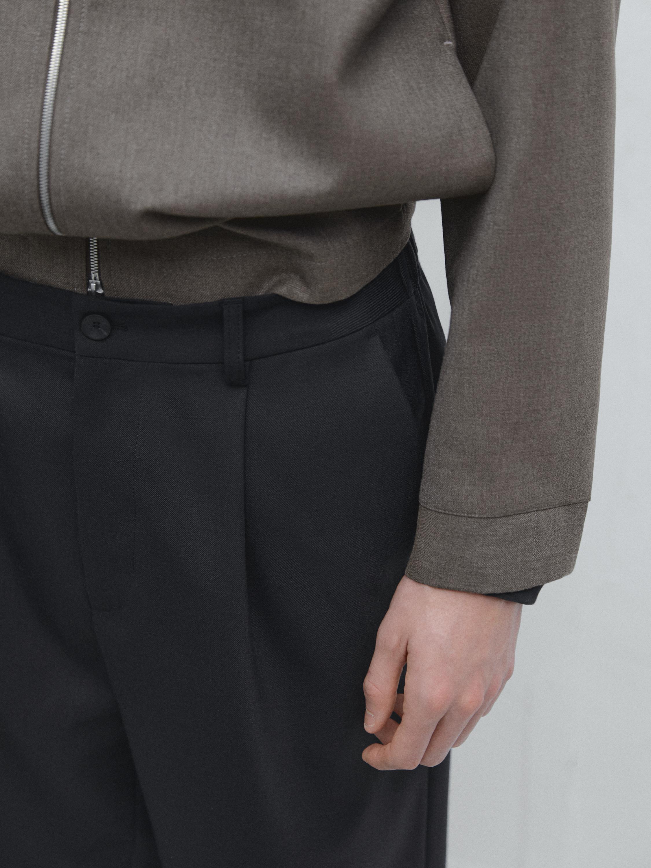 Relaxed fit wool blend trousers with darts — NAVY BLUE