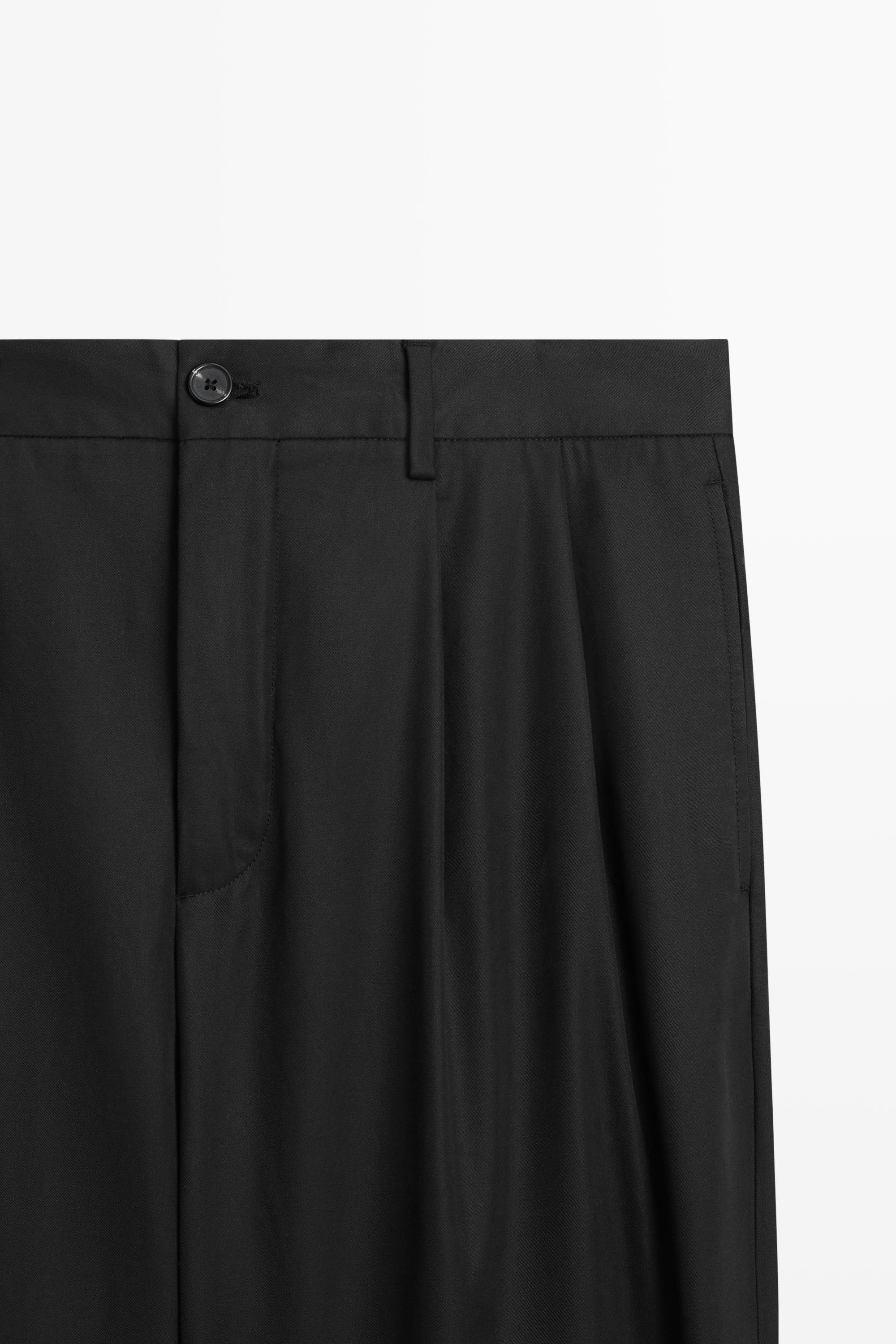 100% cotton pants with double pleats — BLACK