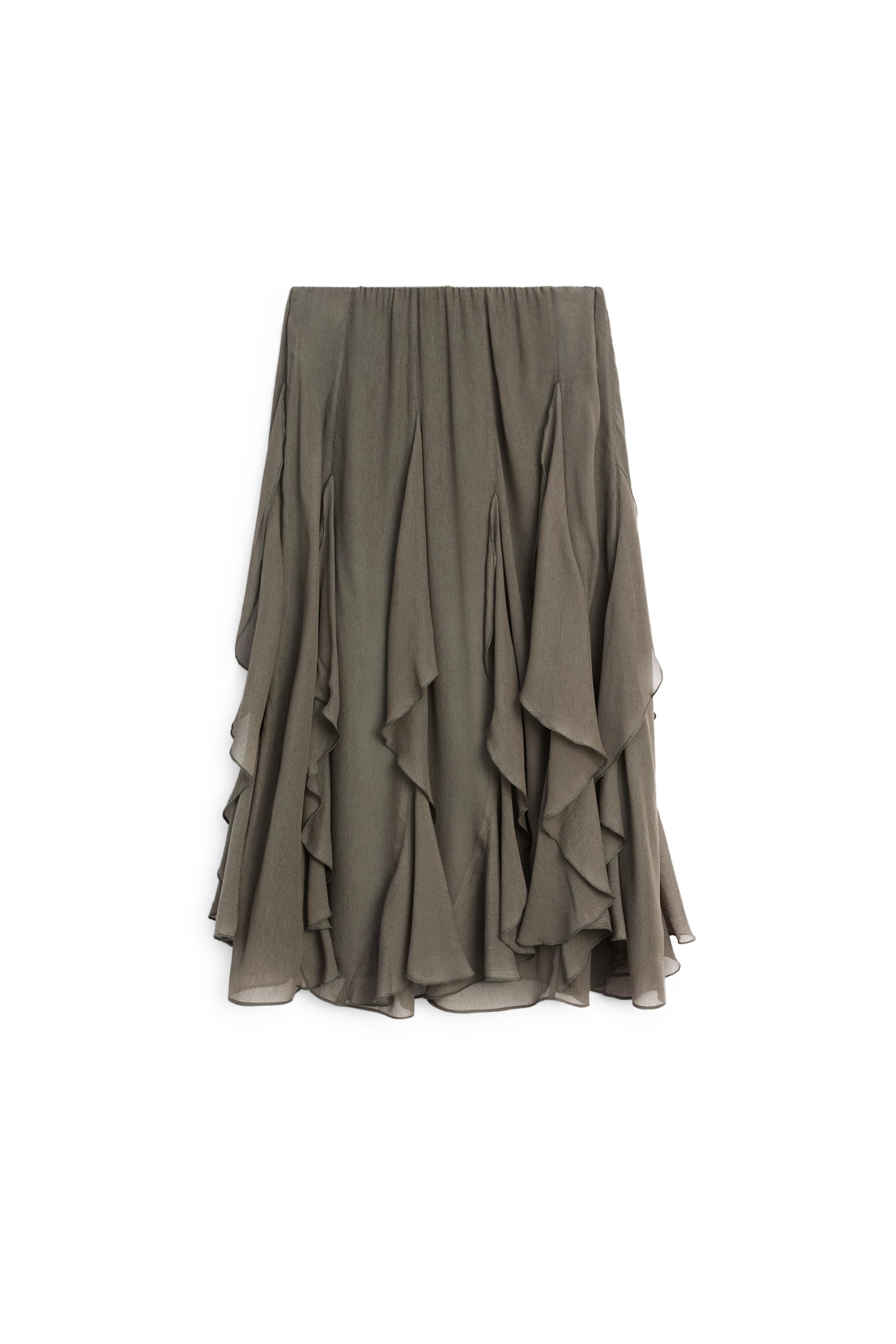 Flowing midi skirt with ruffle detail — GREEN