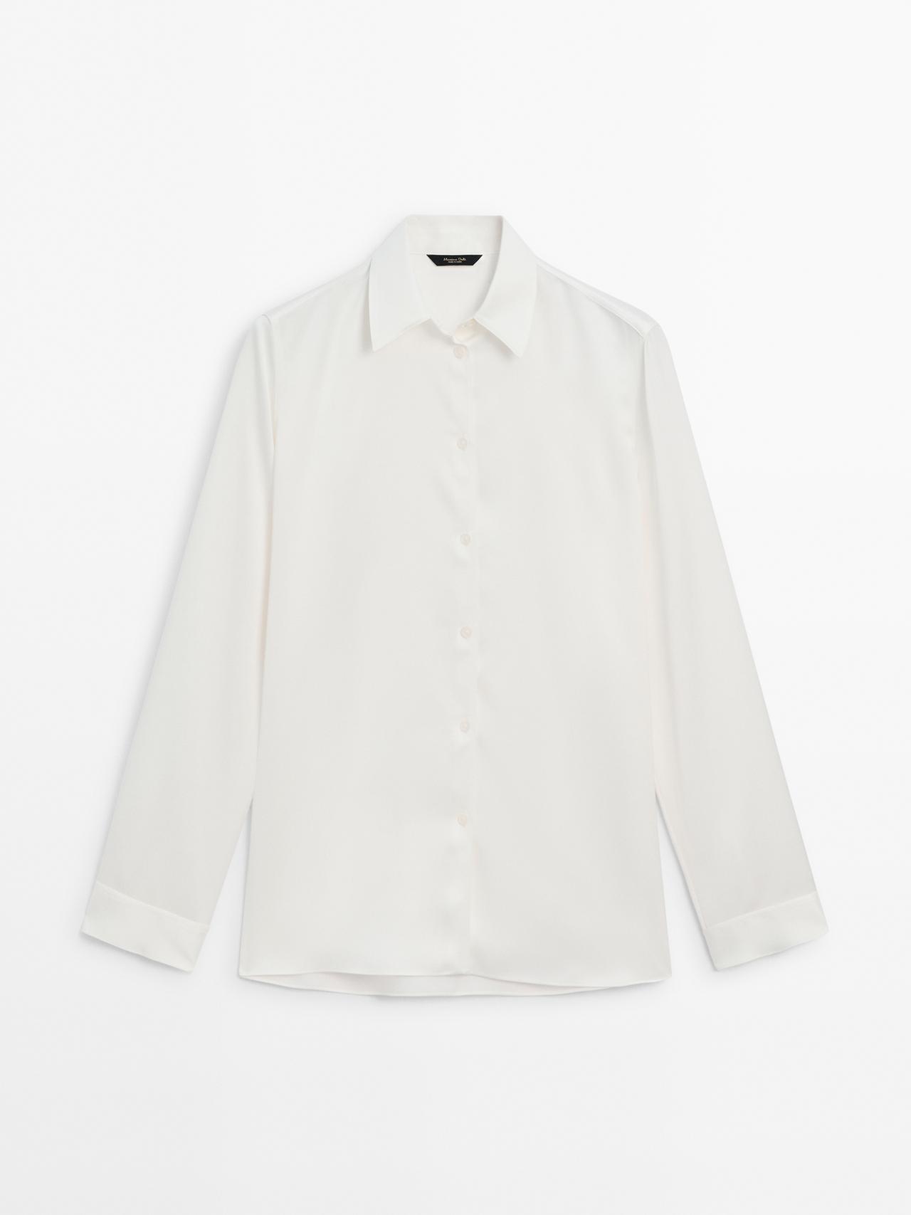 Massimo Dutti - Dame - Langærmet Satinskjorte Med Slidser - Hvid - L