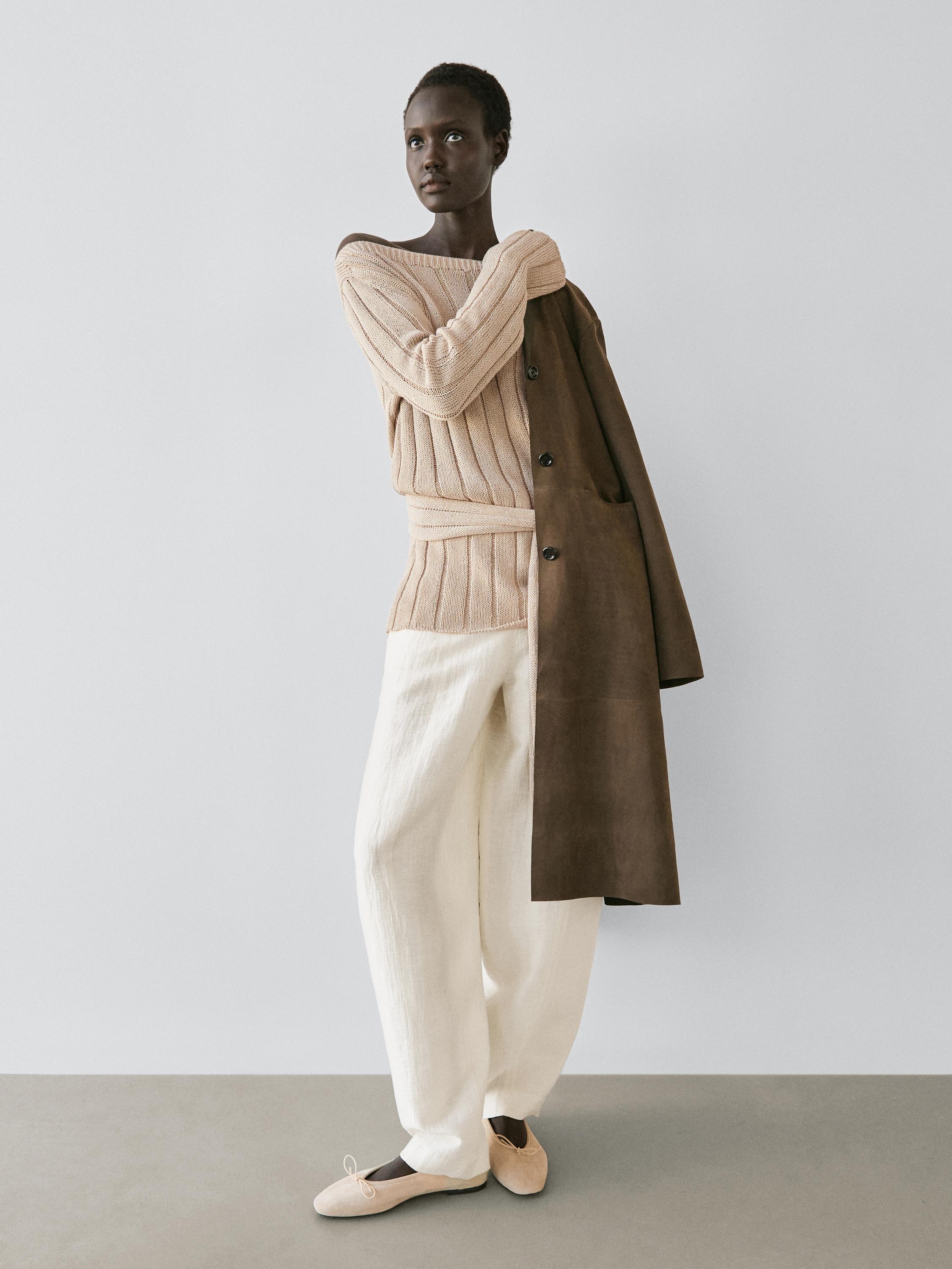 Linen blend sarouel trousers — BEIGE