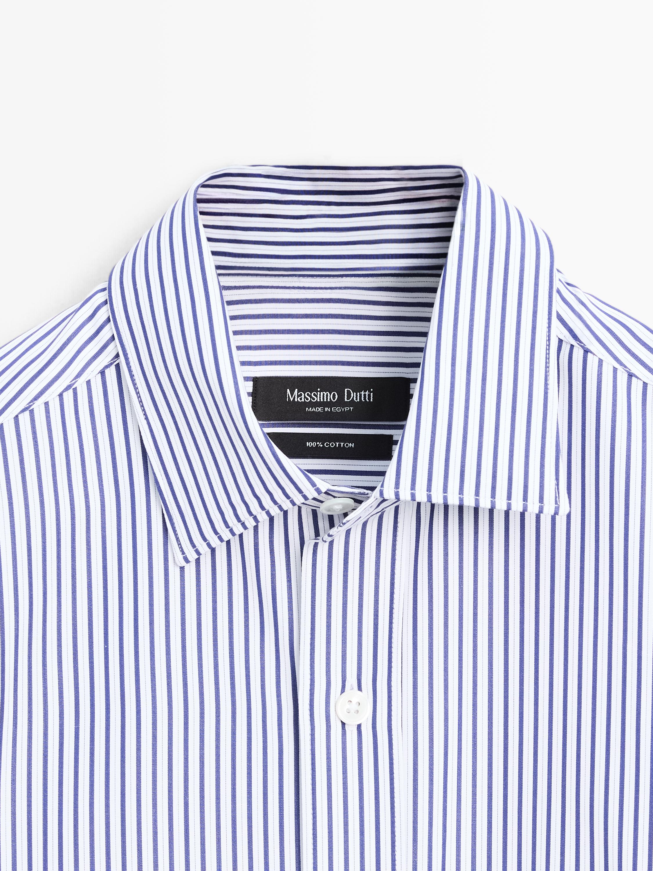 Regular fit striped 100% cotton shirt — DEEP BLUE