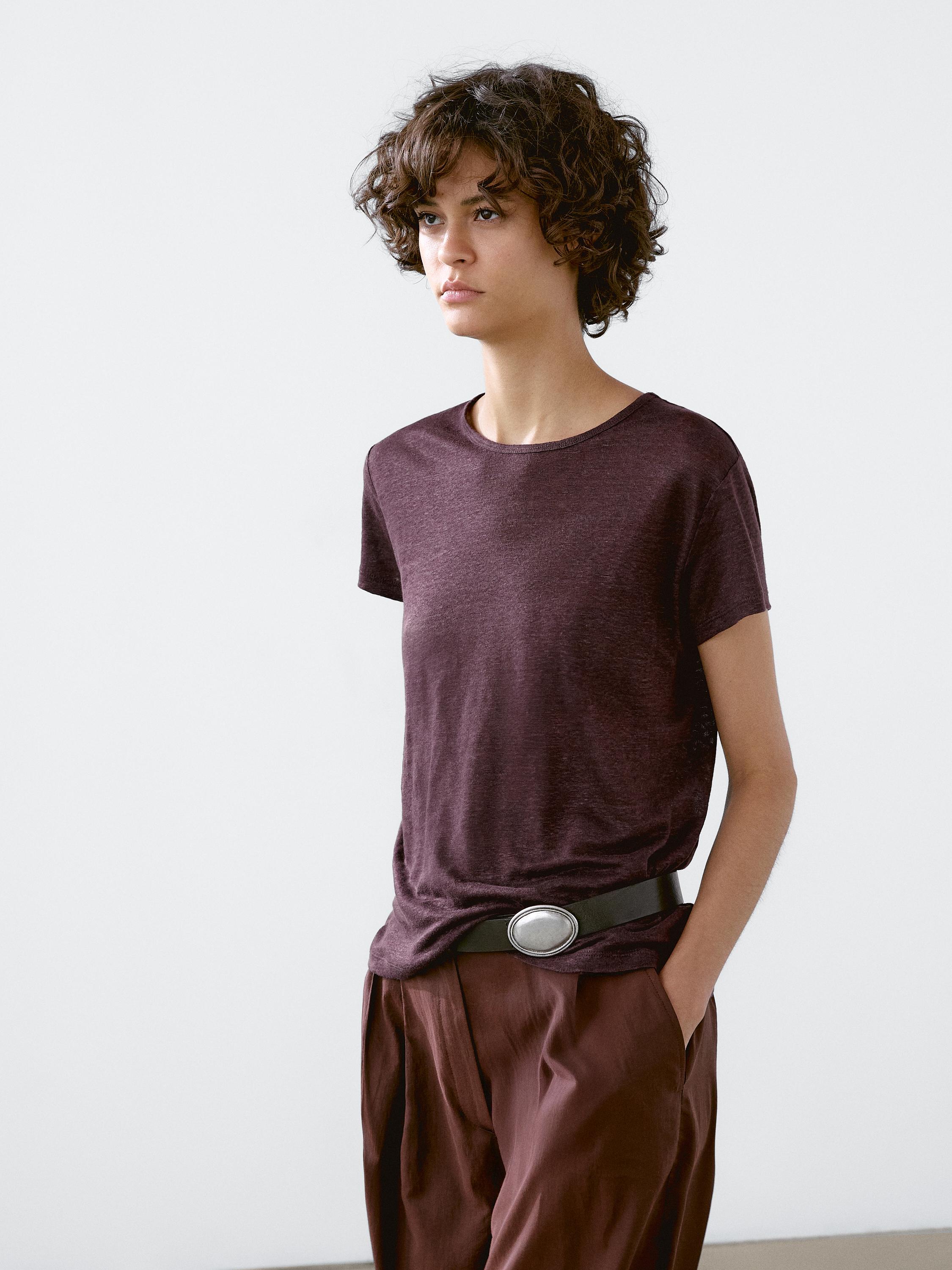 Tricou din in 100% cu mânecă scurtă