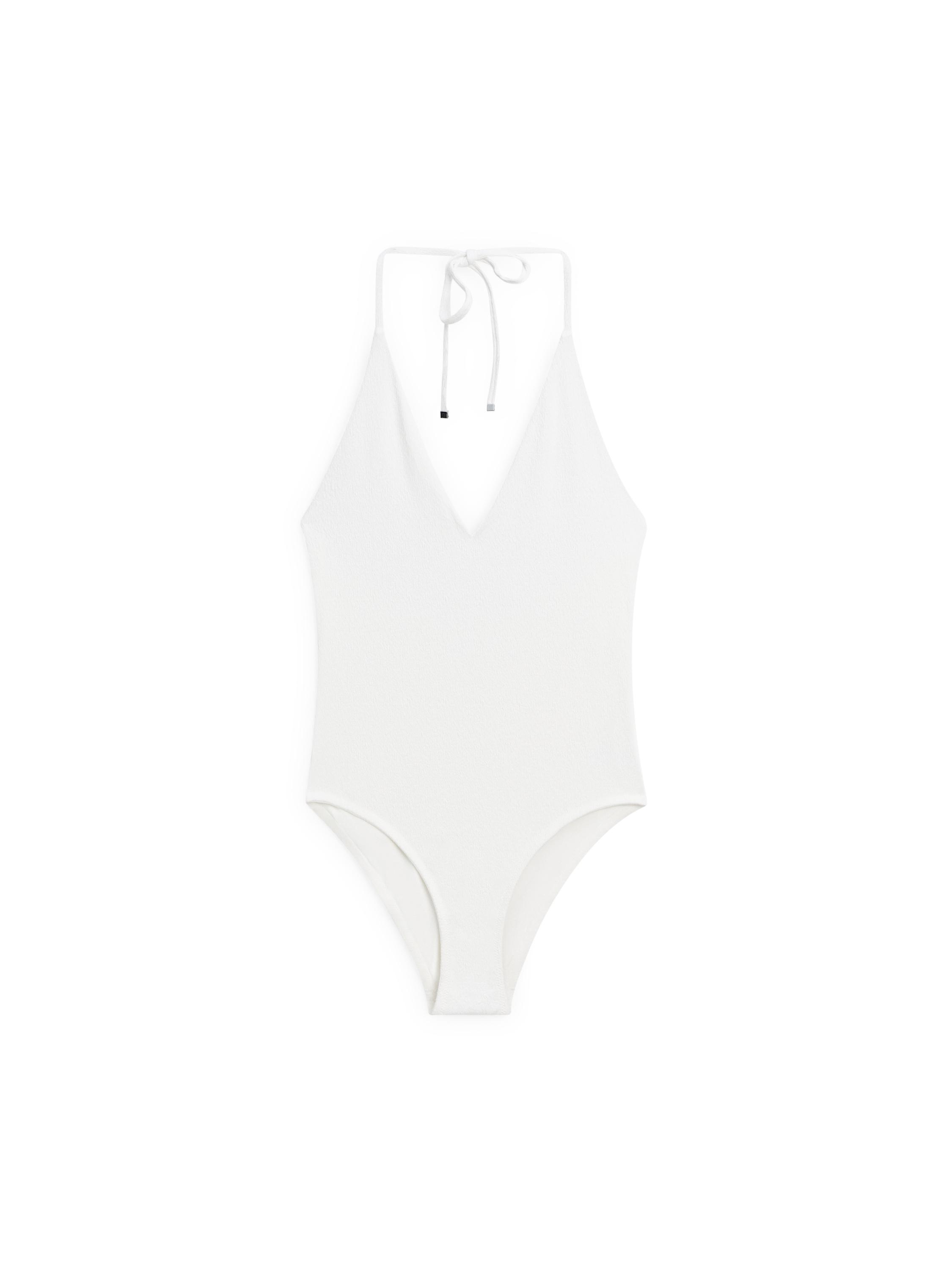 Textured V-neck swimsuit — Off white