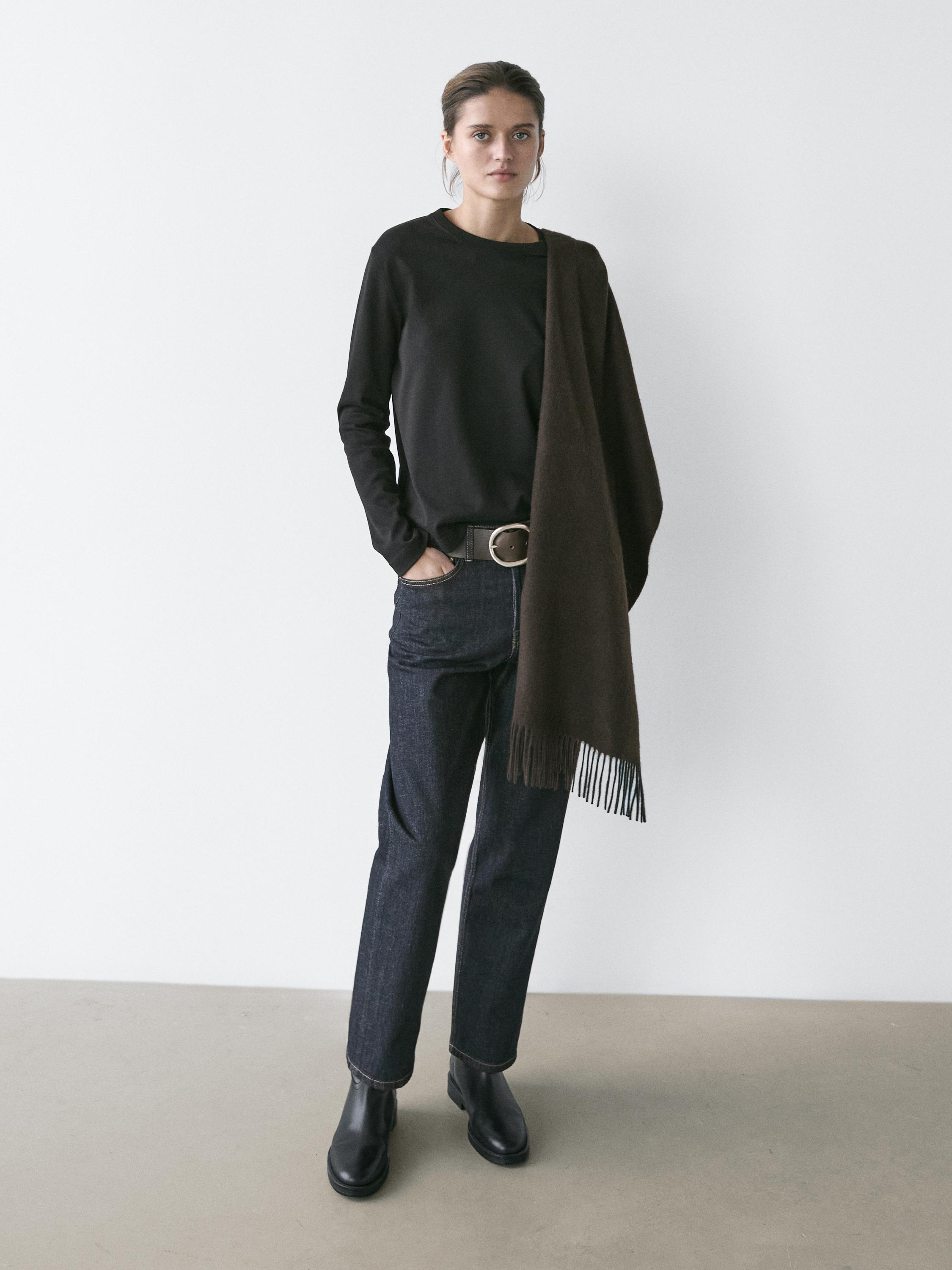 100% cotton interlock long sleeve T-shirt — BLACK