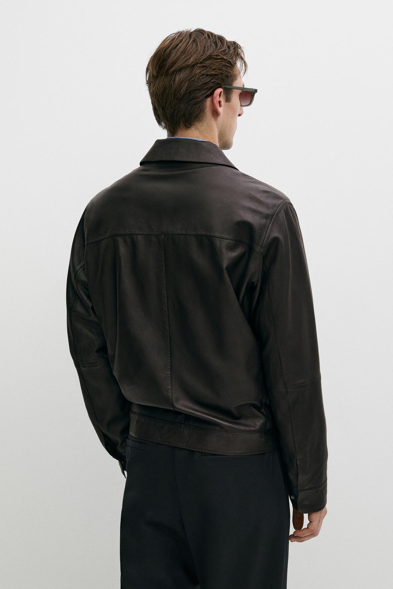 Nappa leather jacket with pocket — BROWN