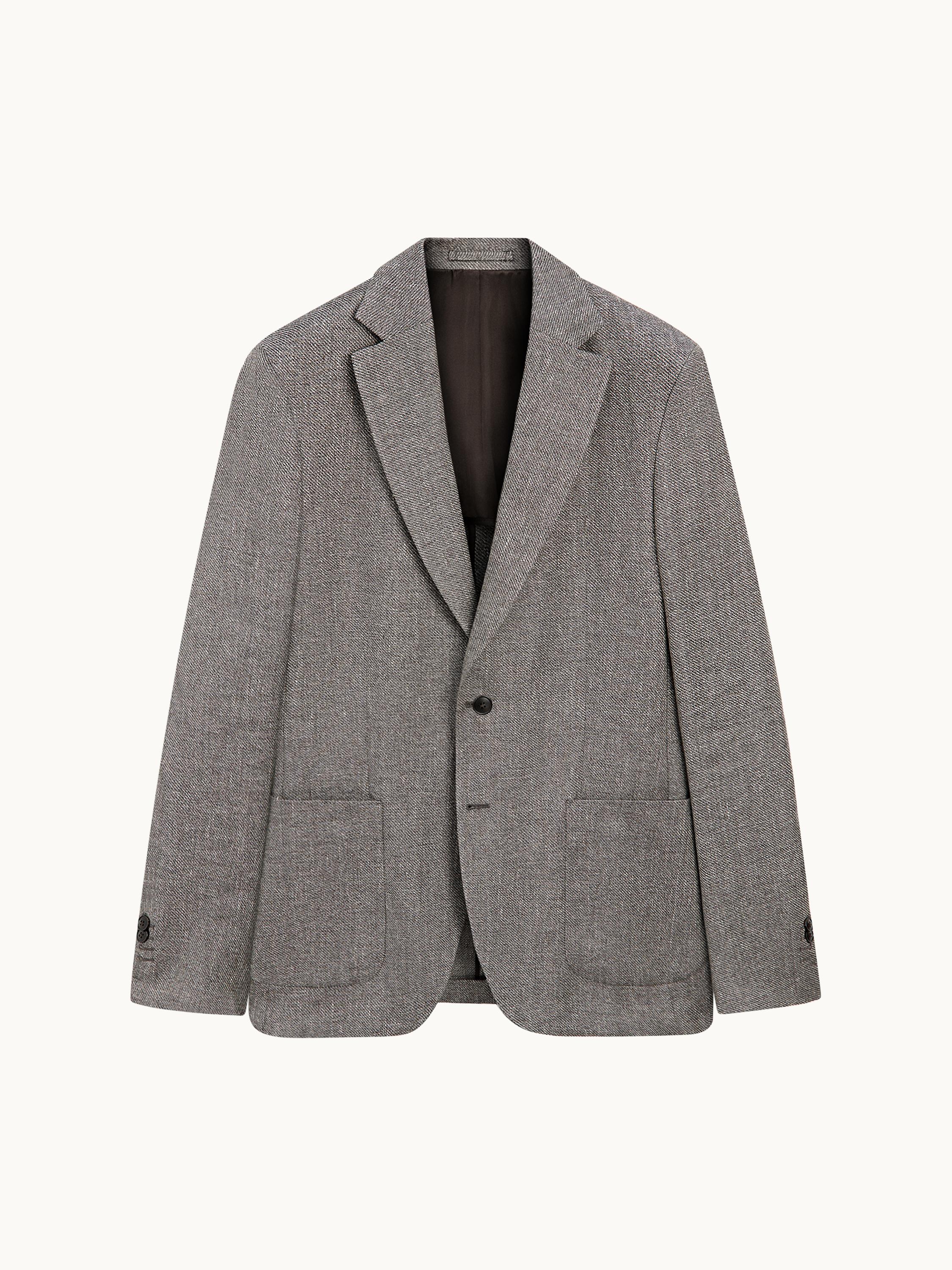 Tailored linen blend herringbone blazer — GREY MARL