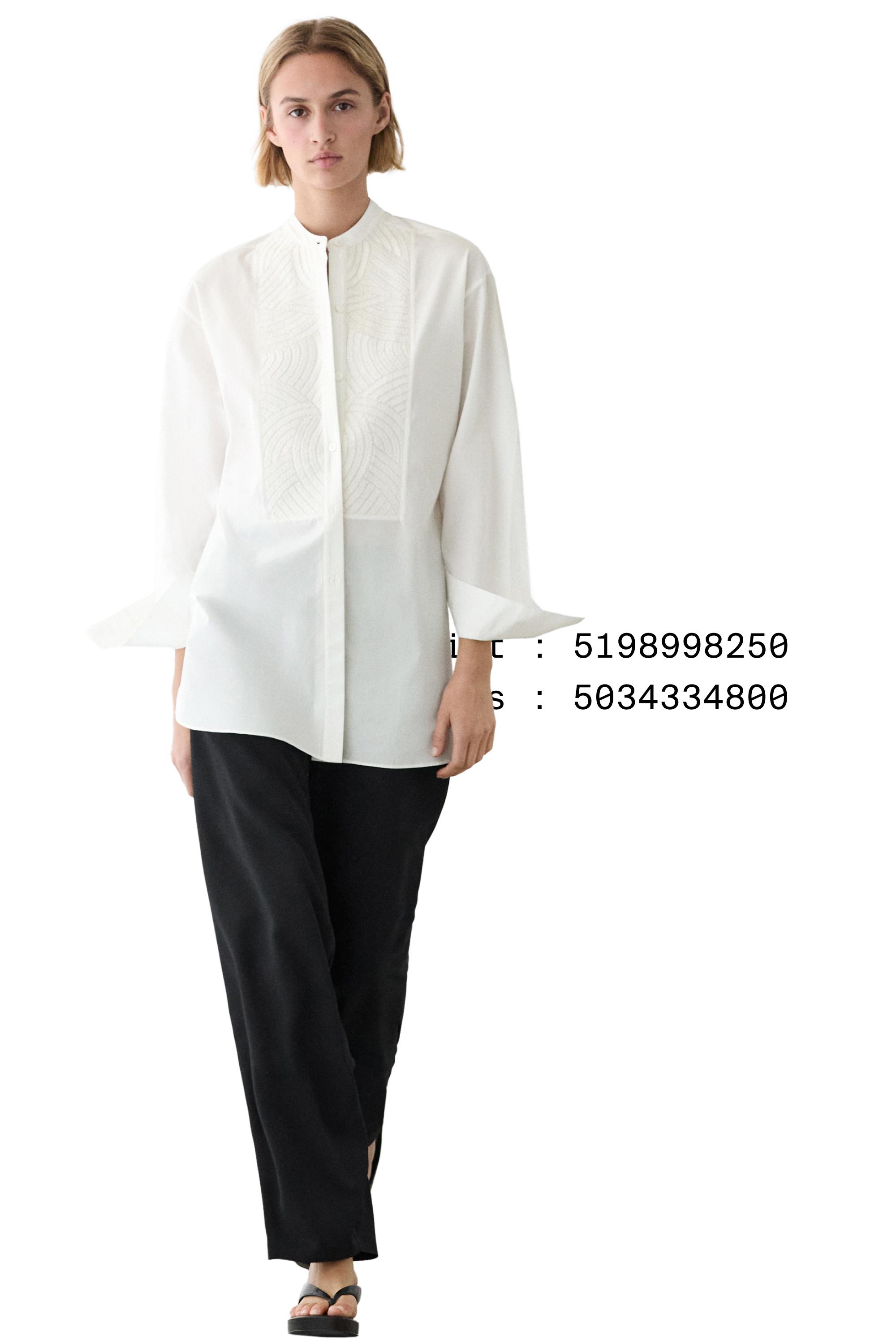 100% cotton poplin shirt with embroidered bib — WHITE