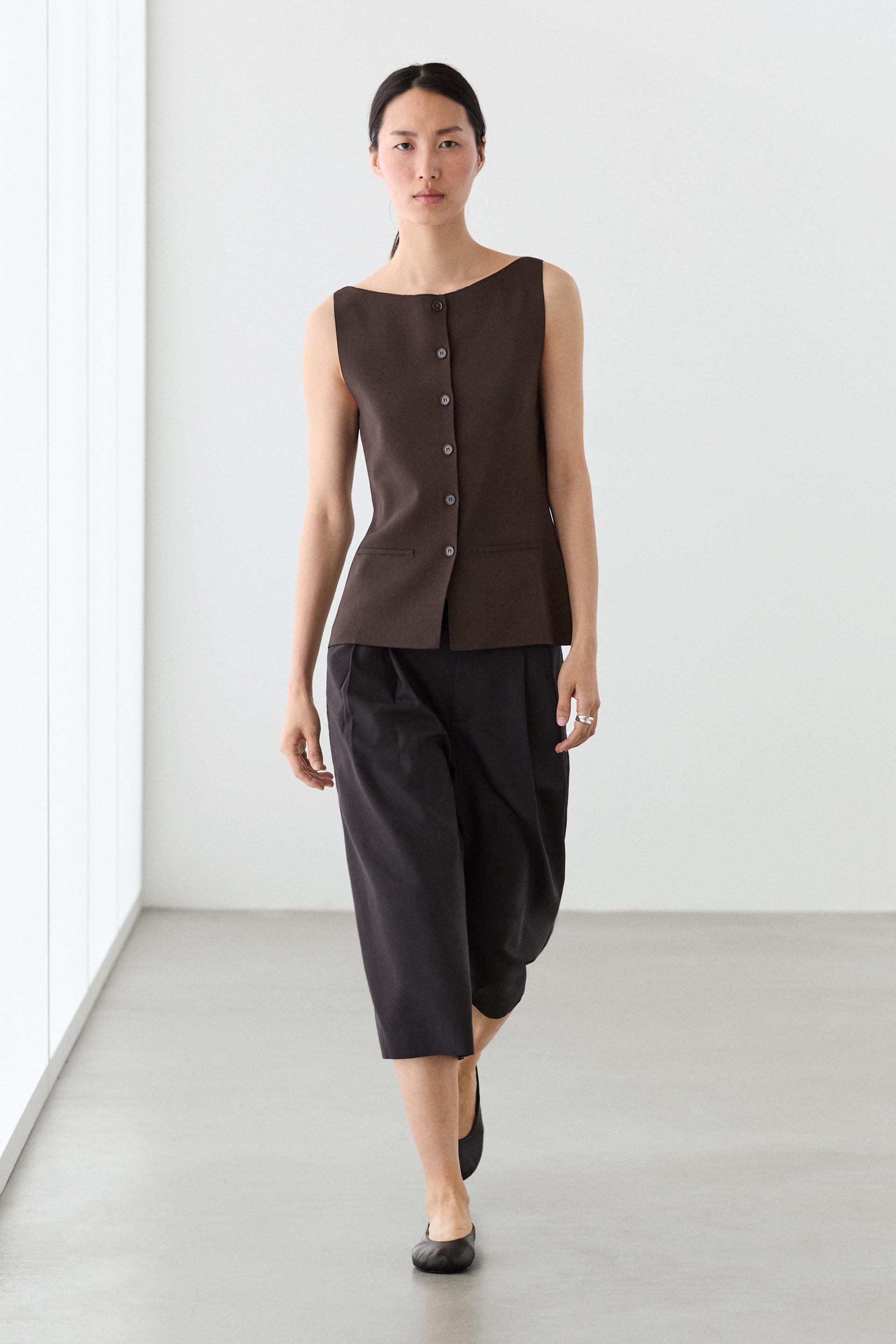 Gilet In Maglia Con Dettaglio Tasche - Marrone - S - Massimo Dutti - Femminile