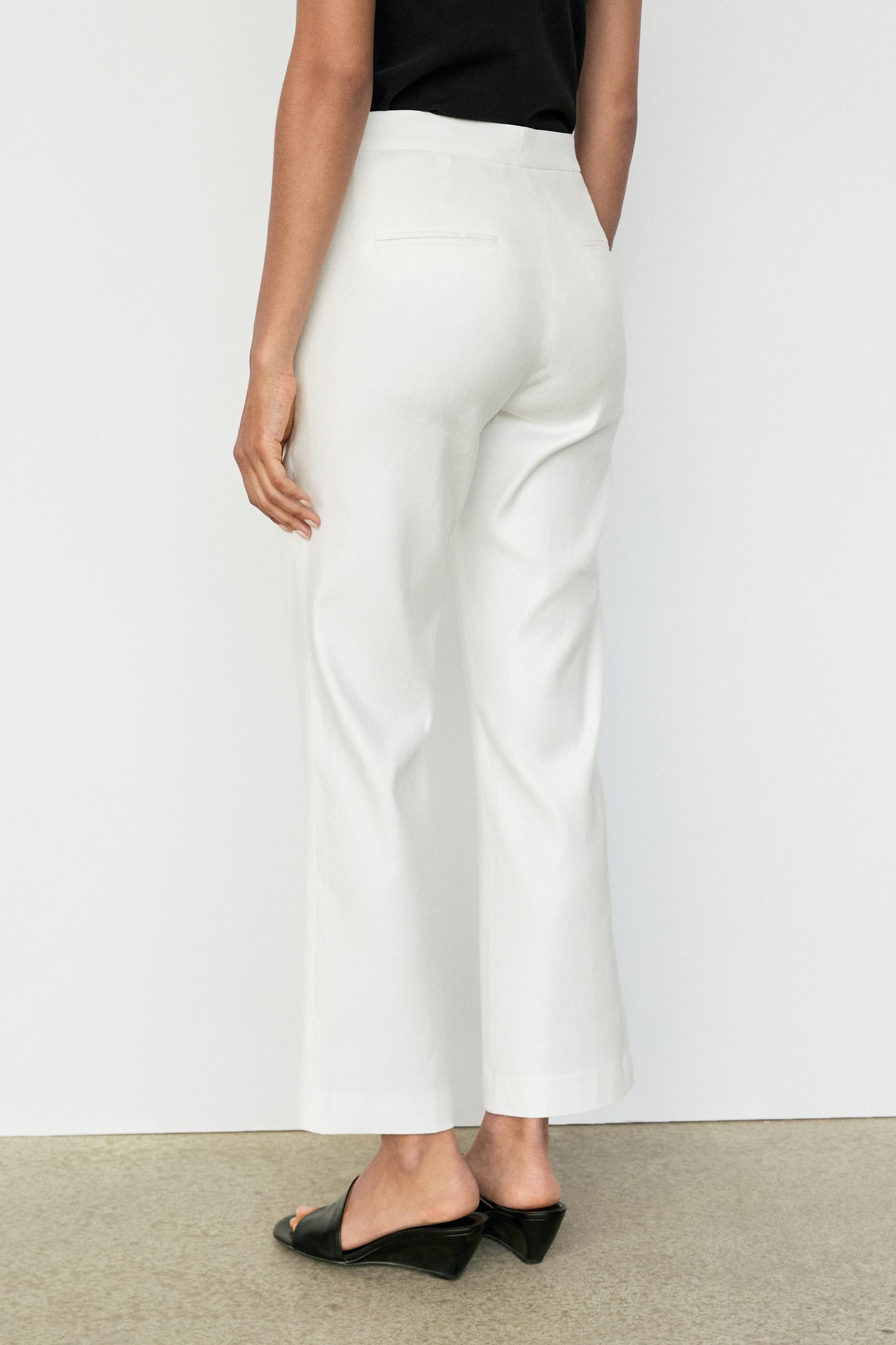Linen kick flare fit pants — WHITE