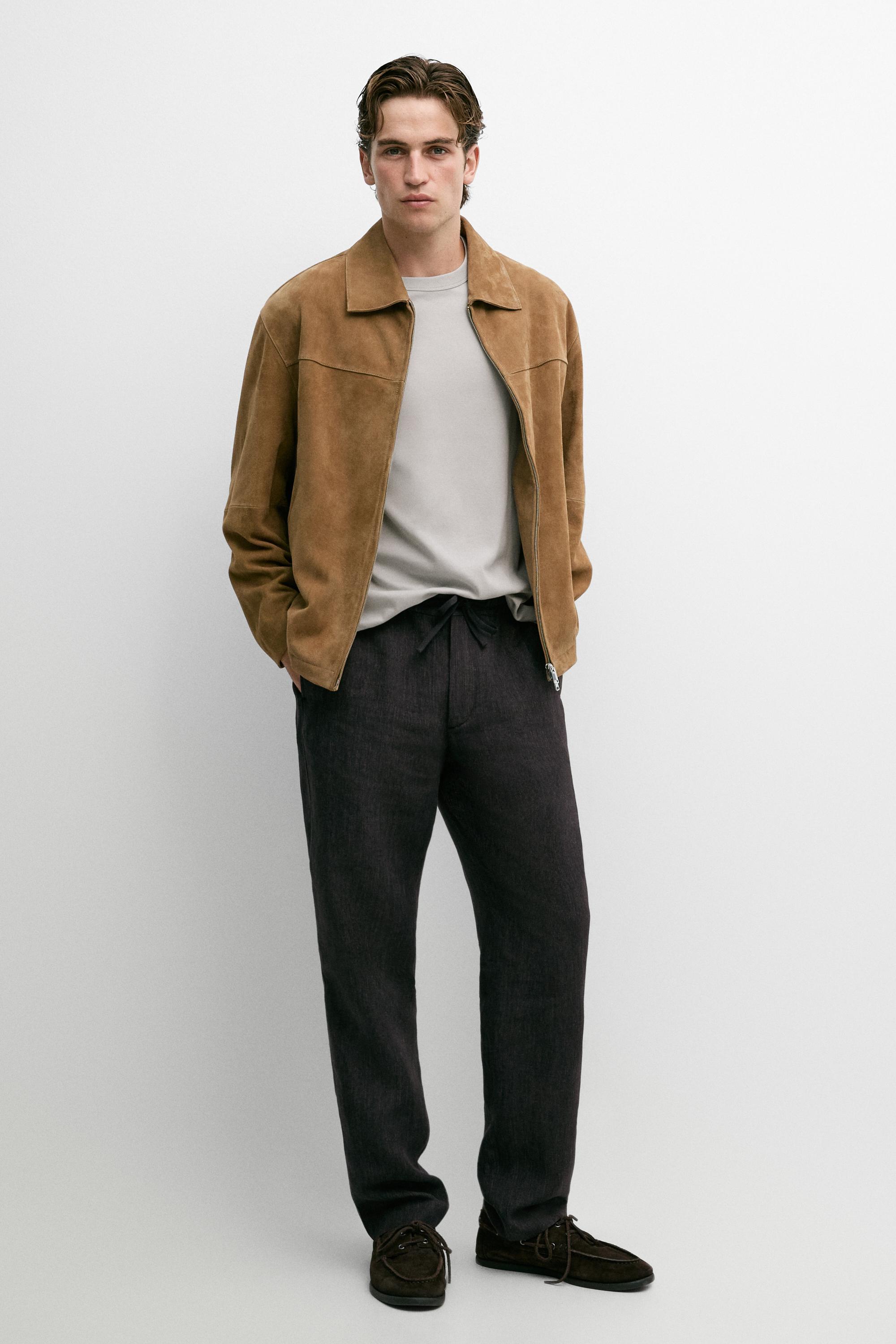 Linen jogger-fit pants total look — GREY BLUE