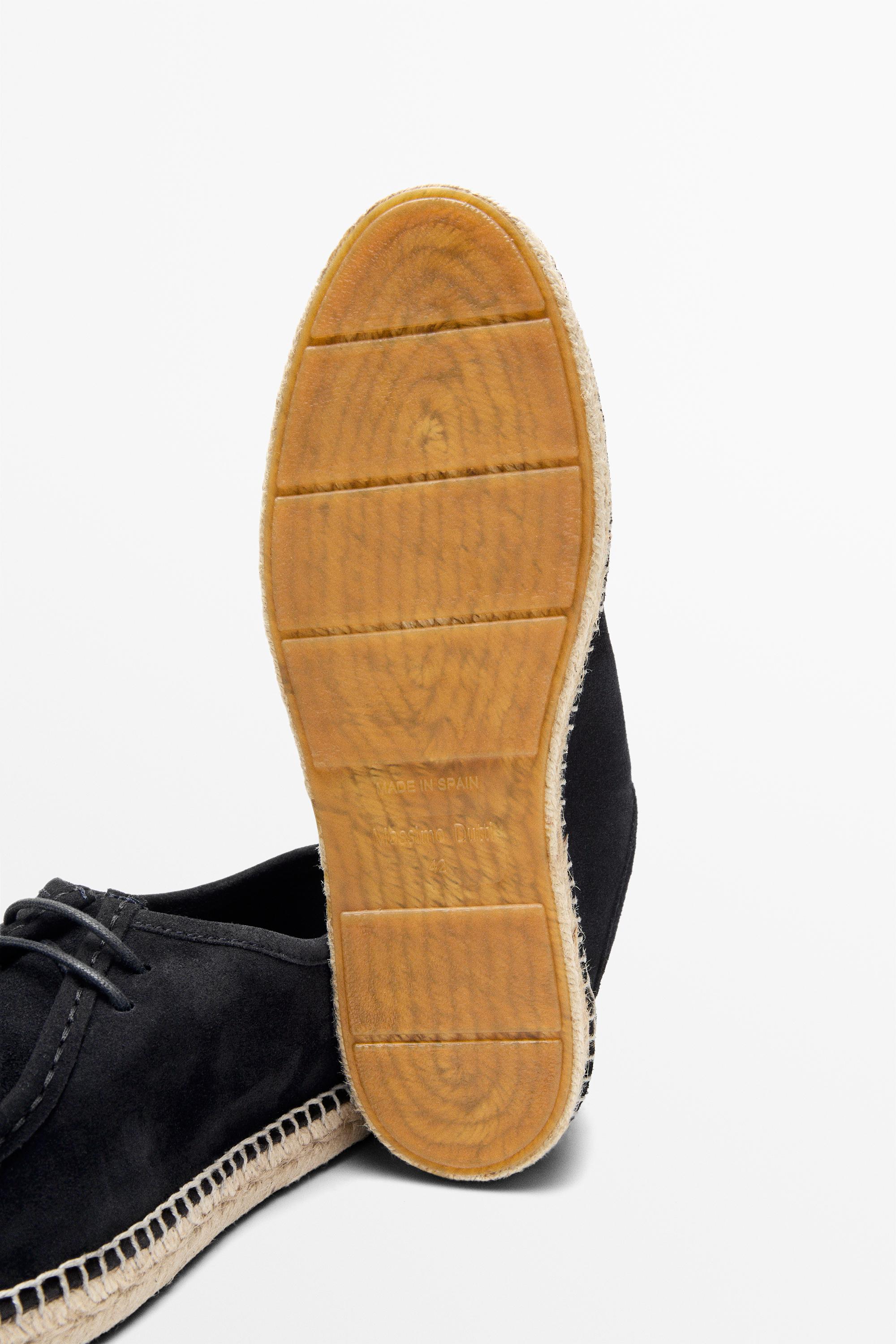 Split leather shoes with moc toe and jute sole — Dark blue