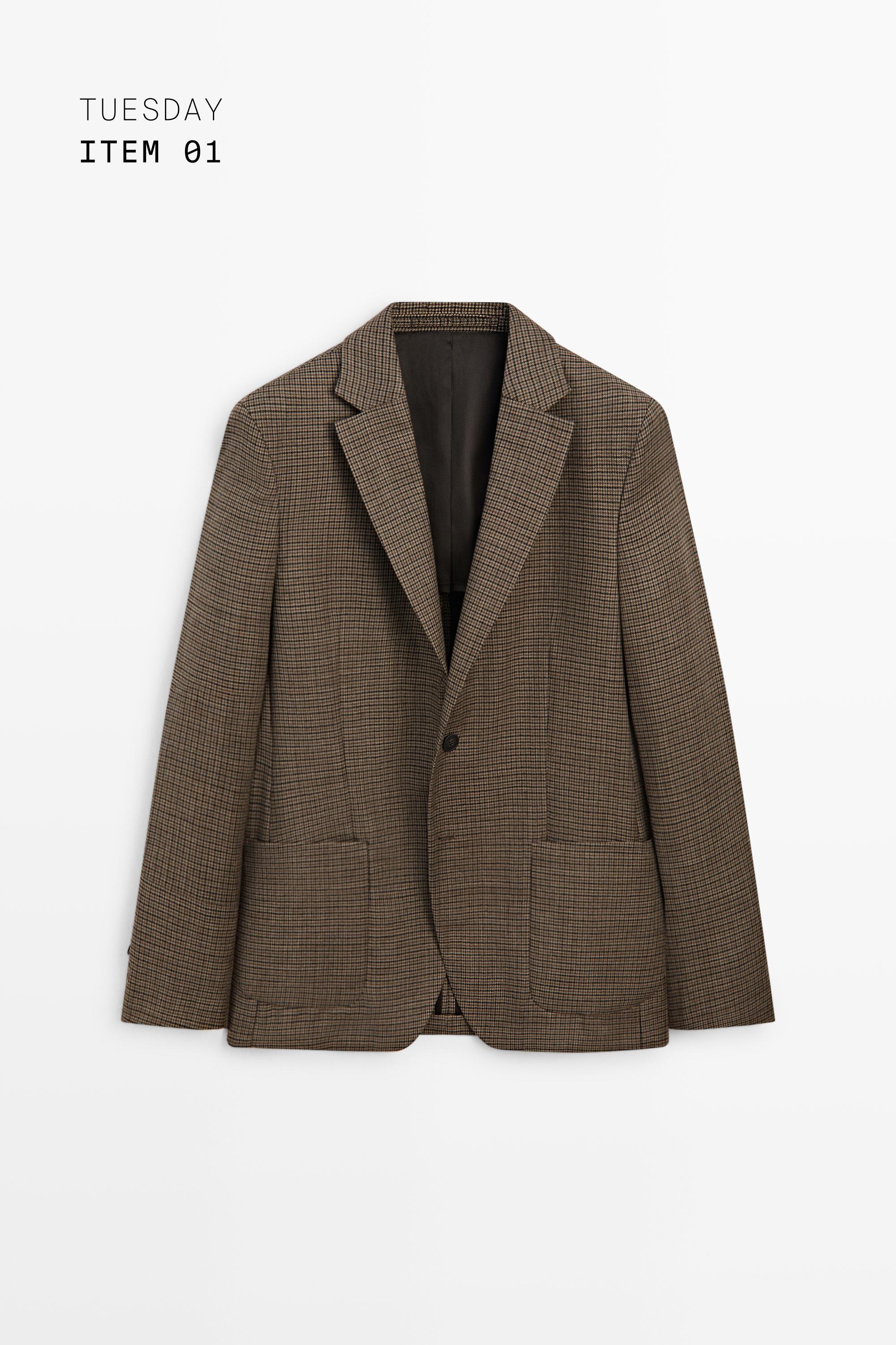 100% wool houndstooth blazer — BEIGE MARL