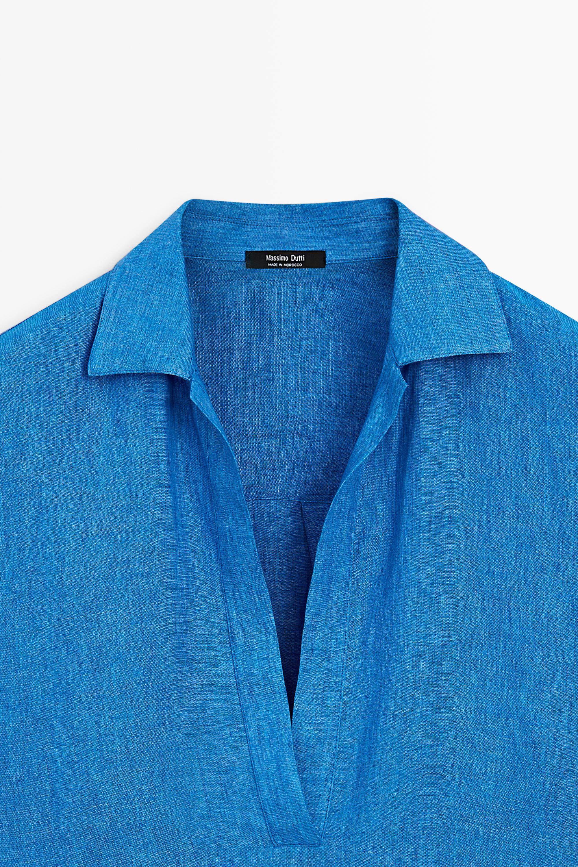 100% linen flowing blouse — BLUE