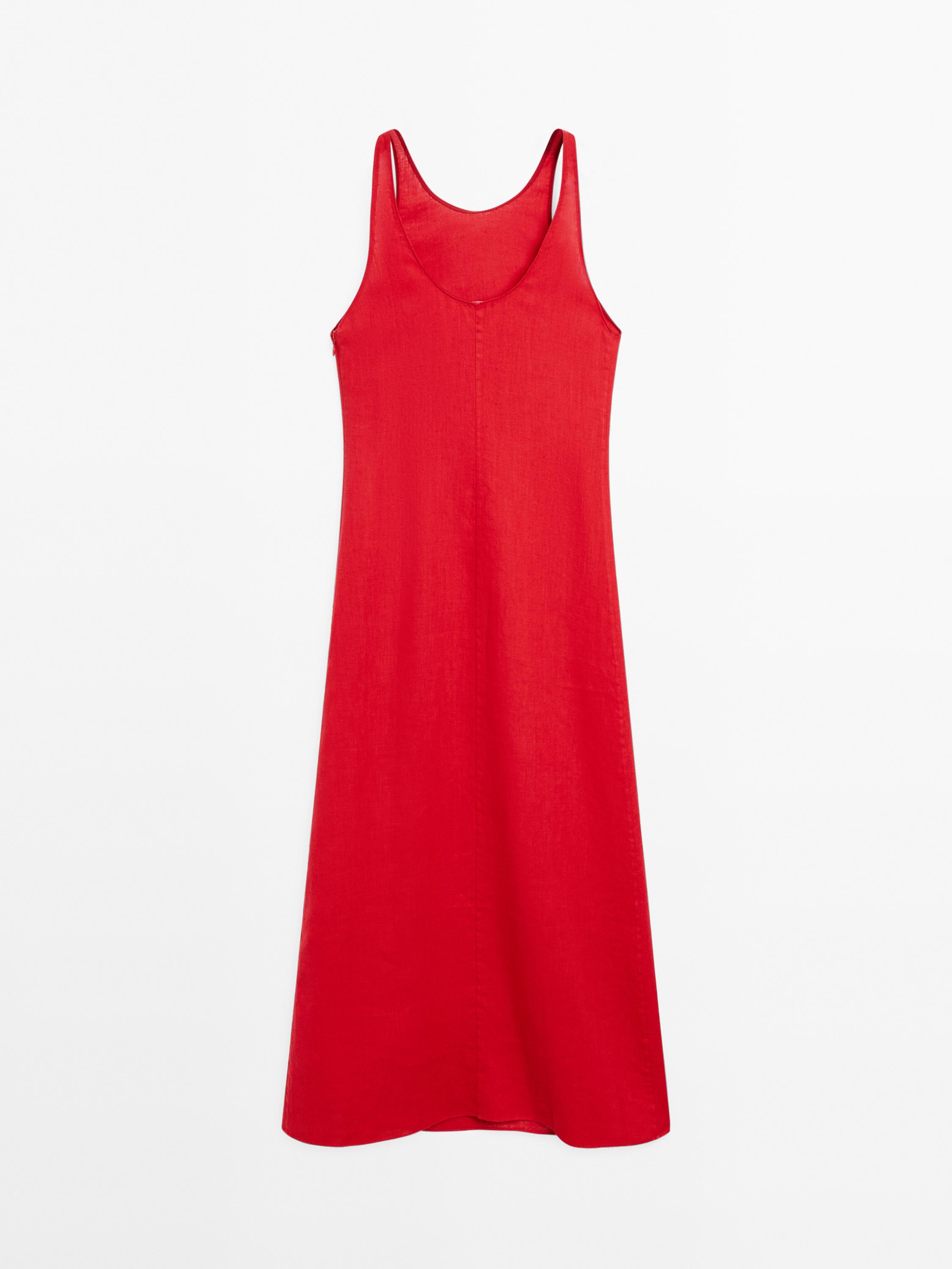 Vestido midi escote redondo 100% lino