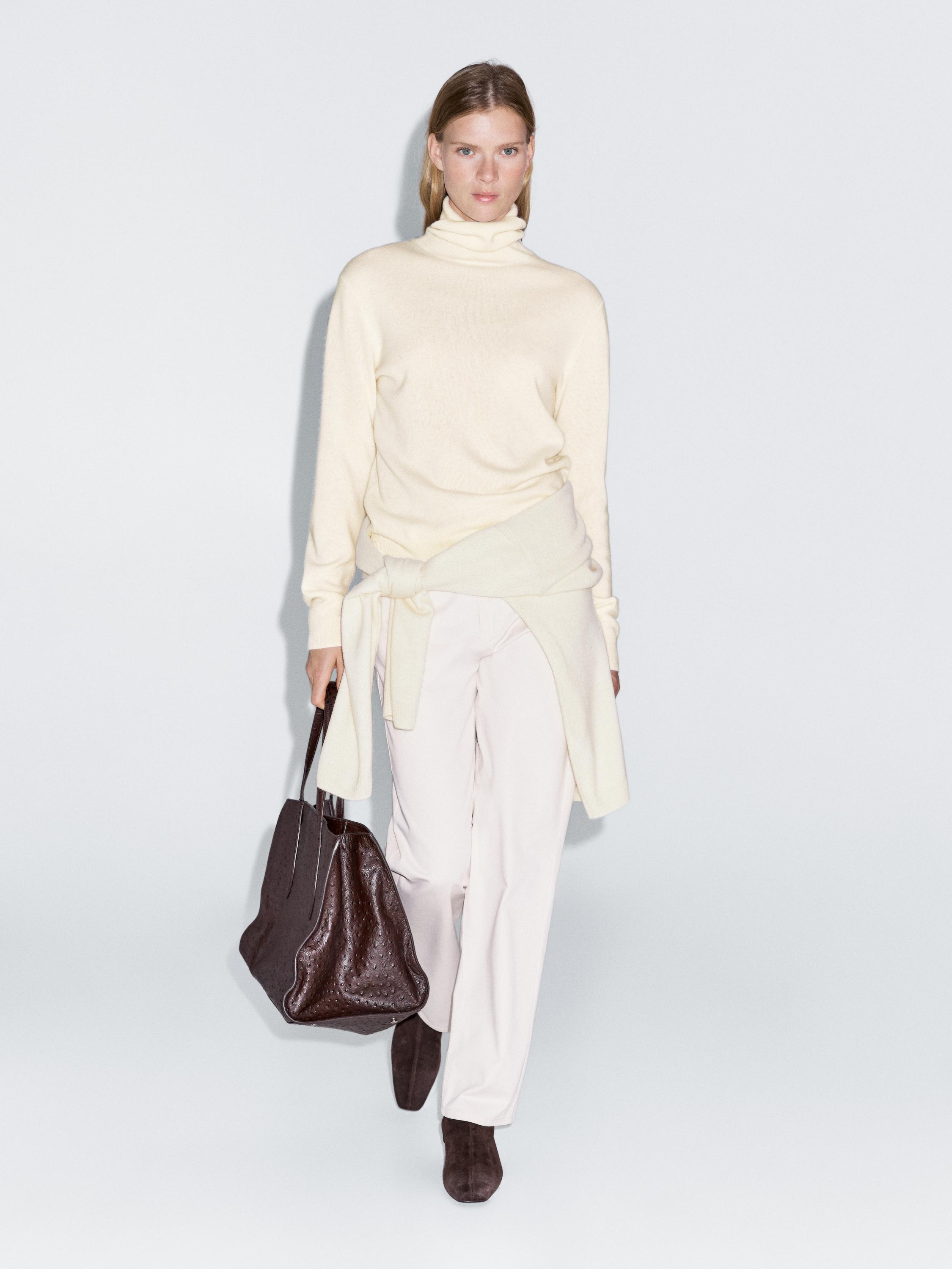 Wool blend knit sweater with high neck