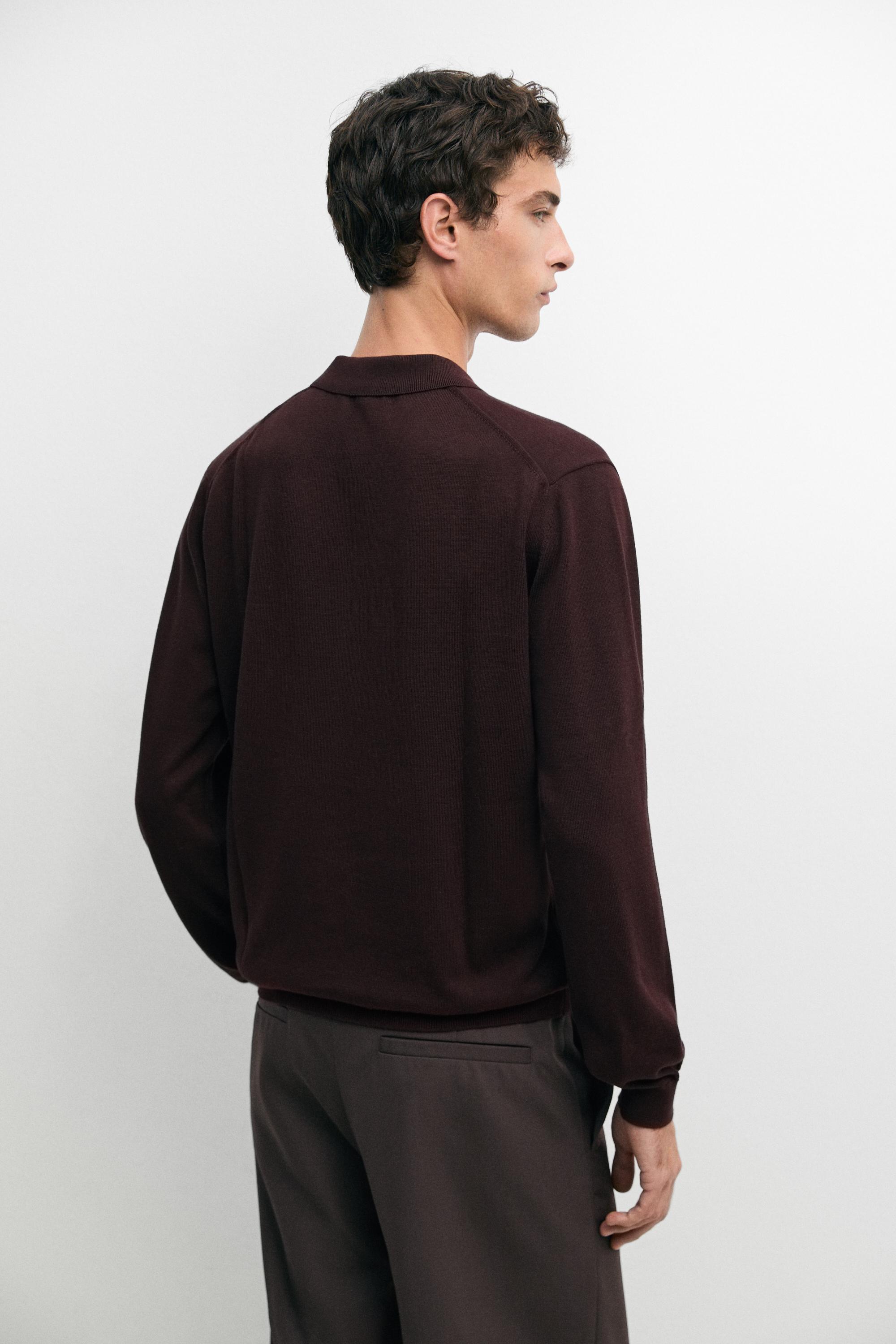 100% cotton knit polo sweater — MAROON