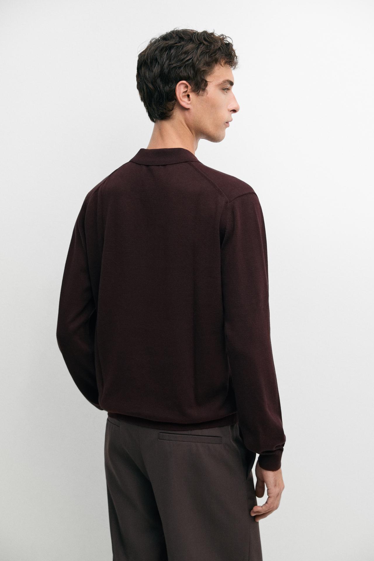 100% cotton knit polo sweater — MAROON