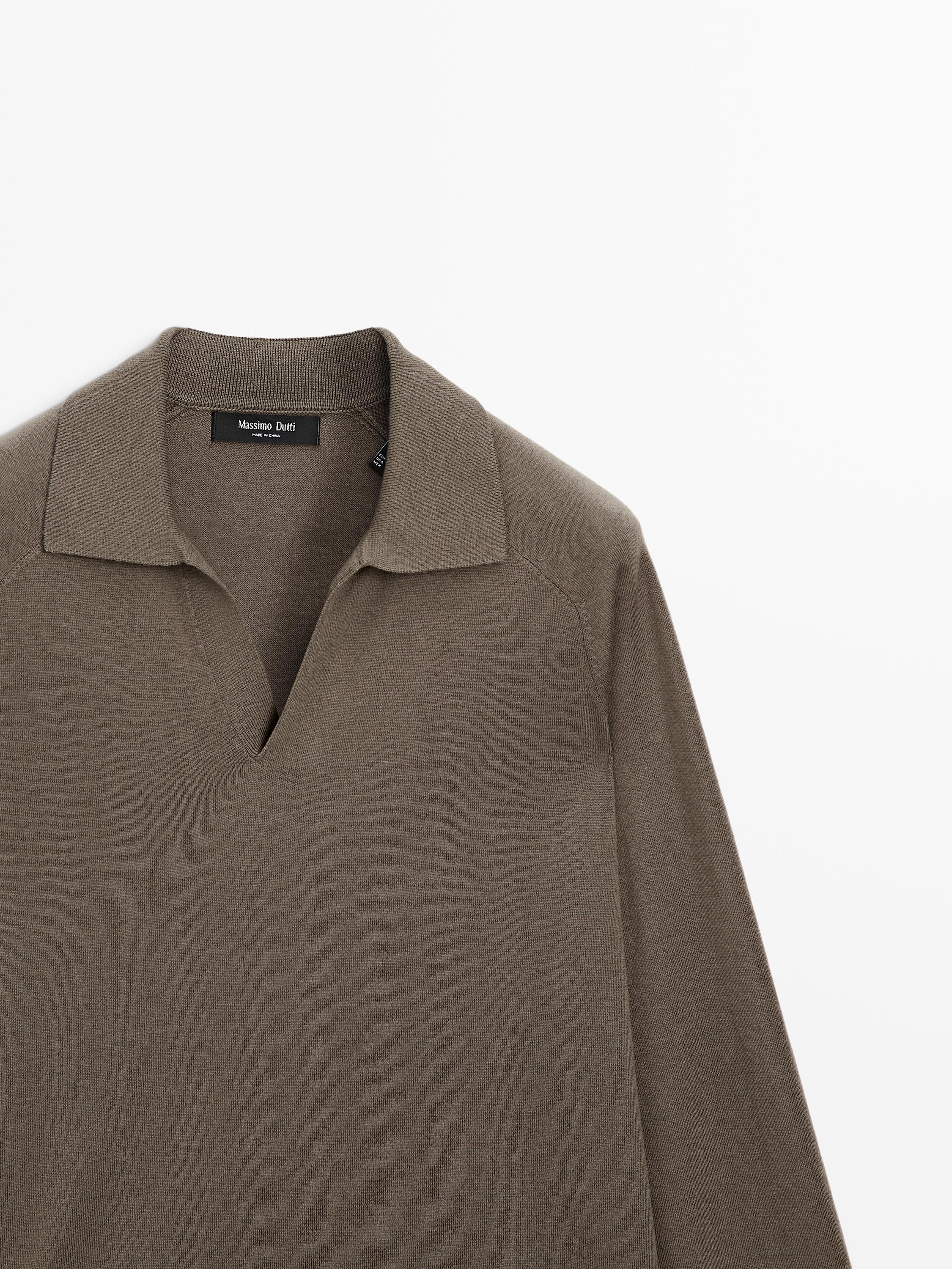 Wool blend knit sweater with polo collar