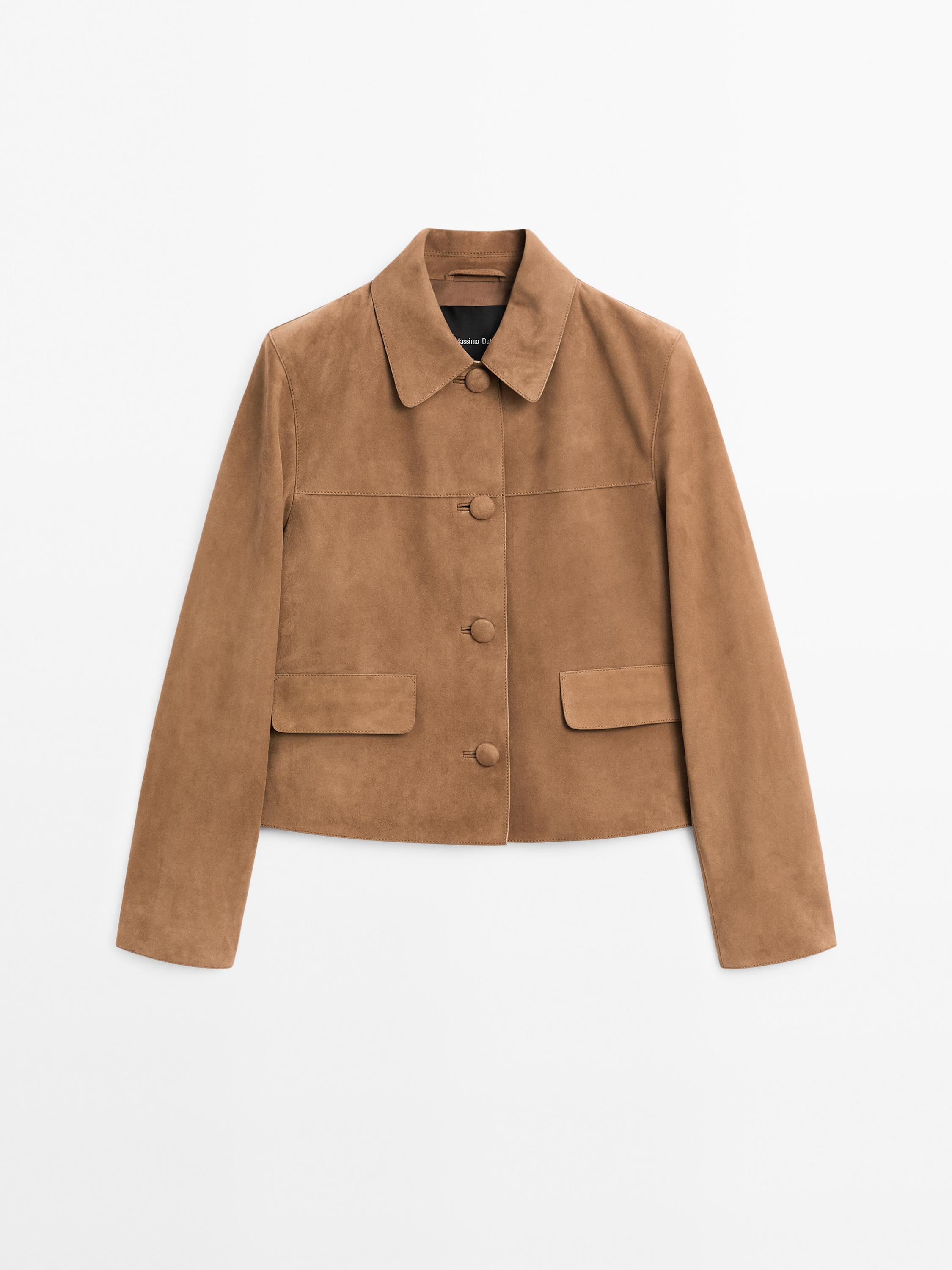 Suede leather jacket with lined buttons