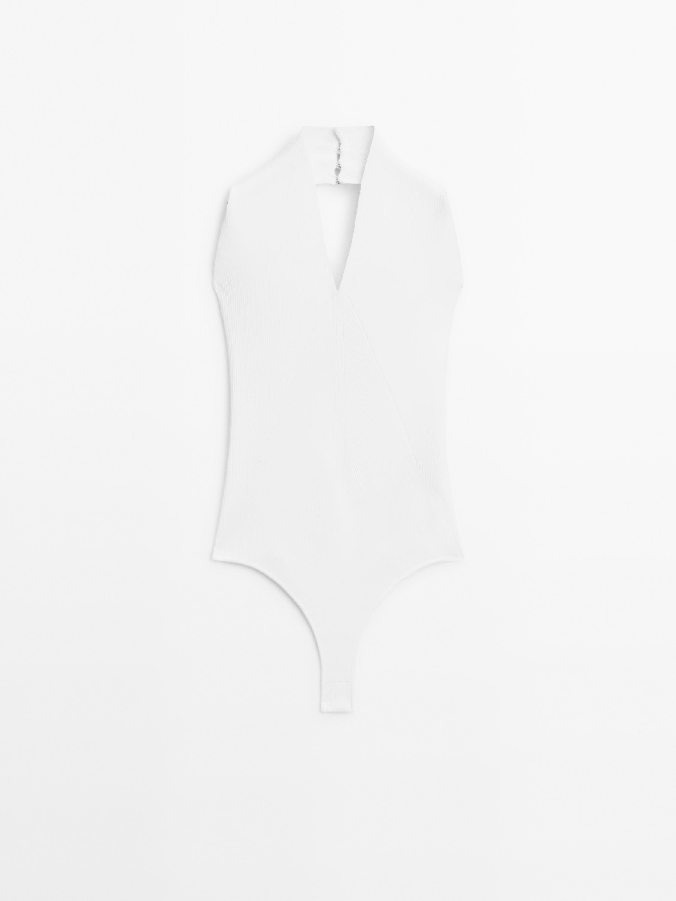 Knit halter bodysuit with V-neck - STUDIO