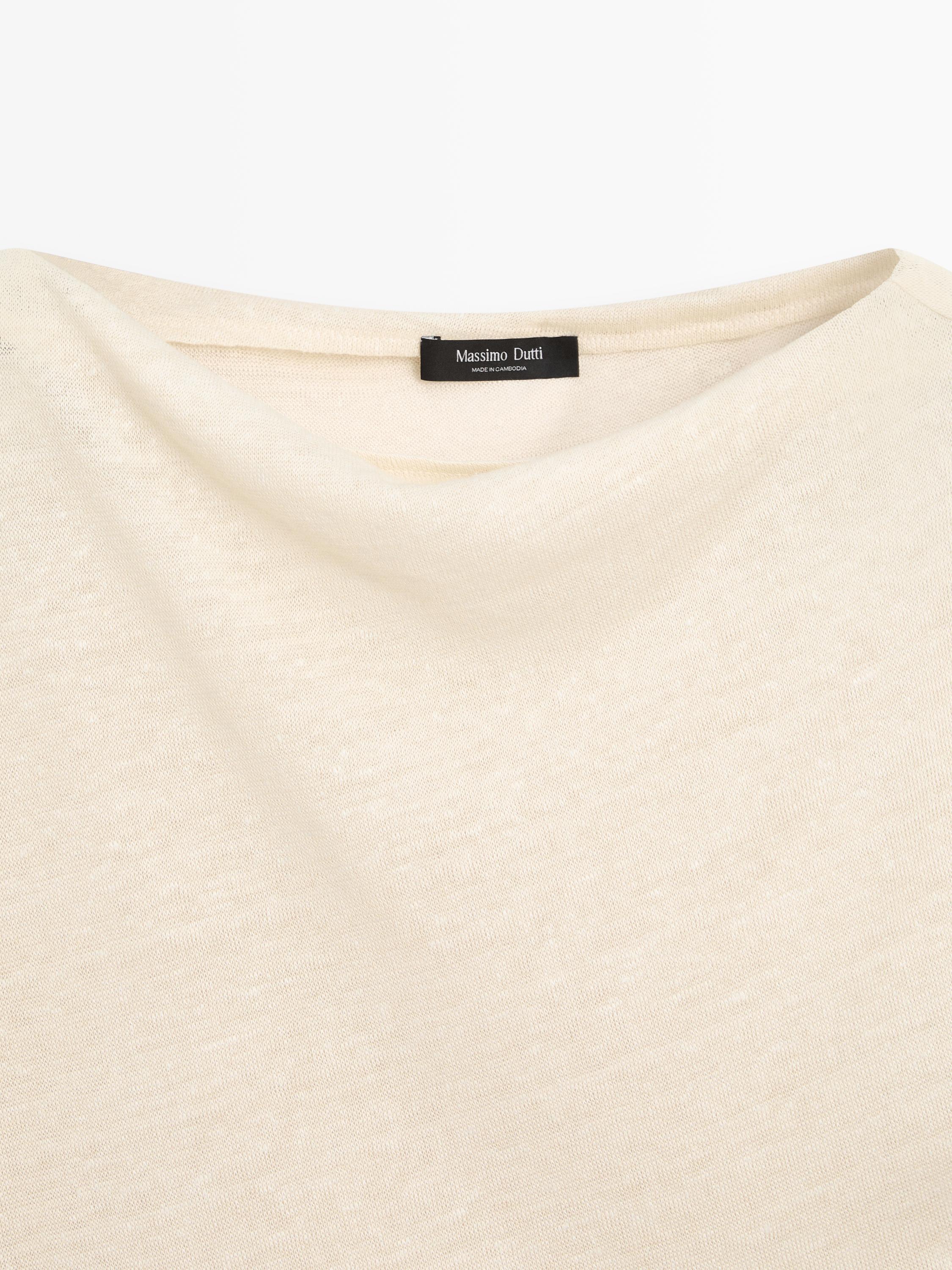 Linen blend asymmetric cropped cape — CREAM