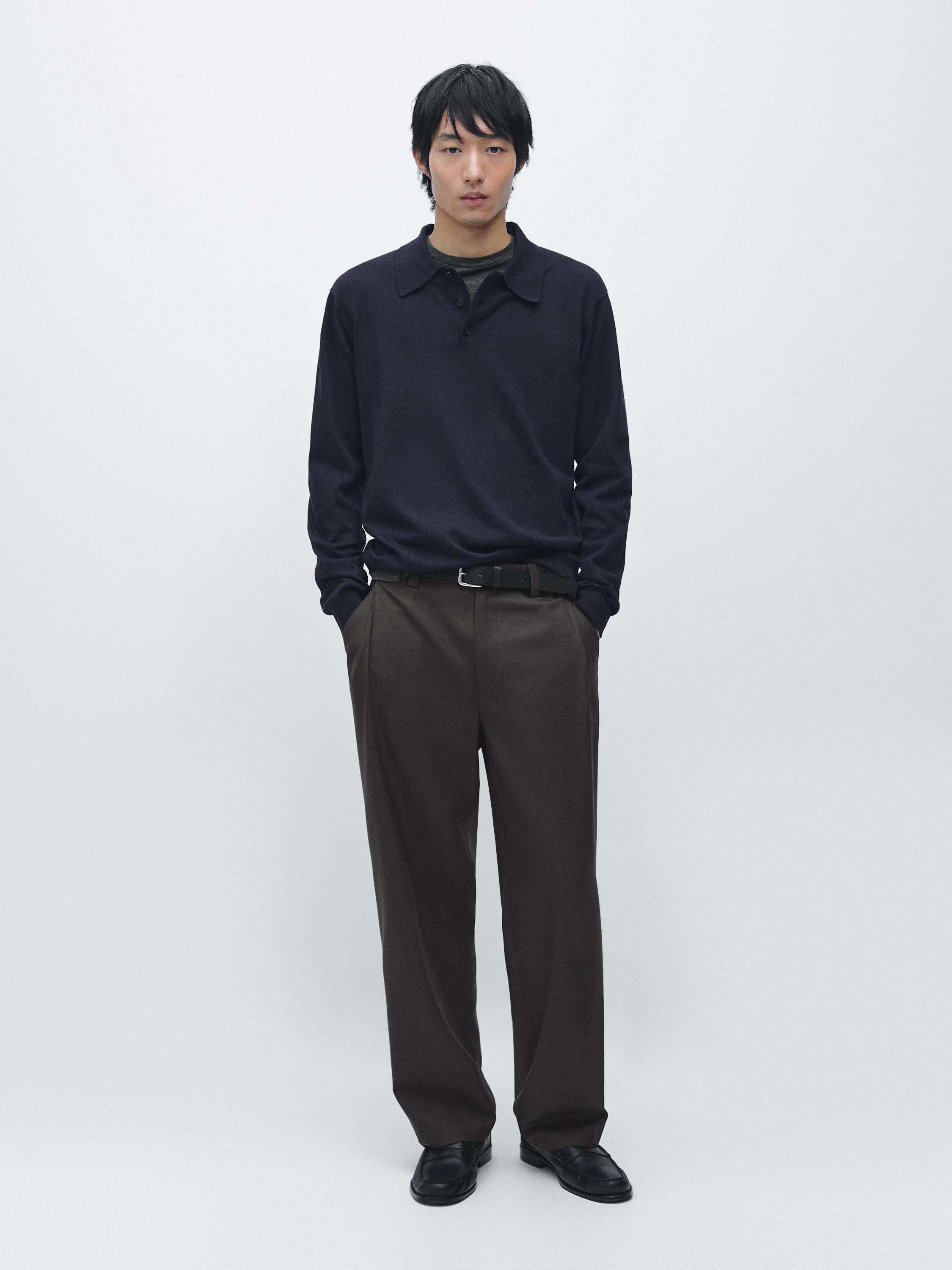 Cotton blend knit polo sweater