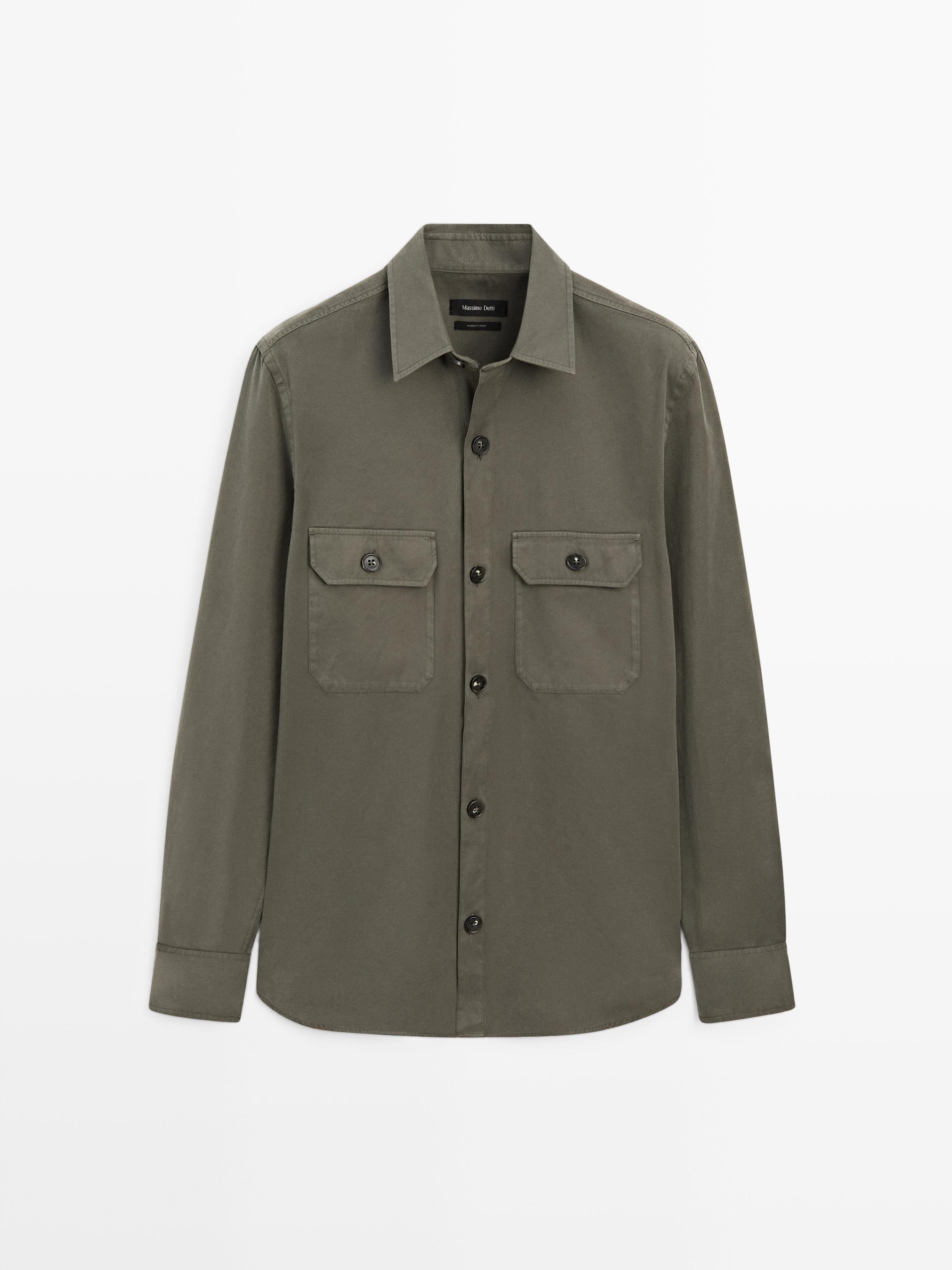 Cotton overshirt with pockets — GREEN