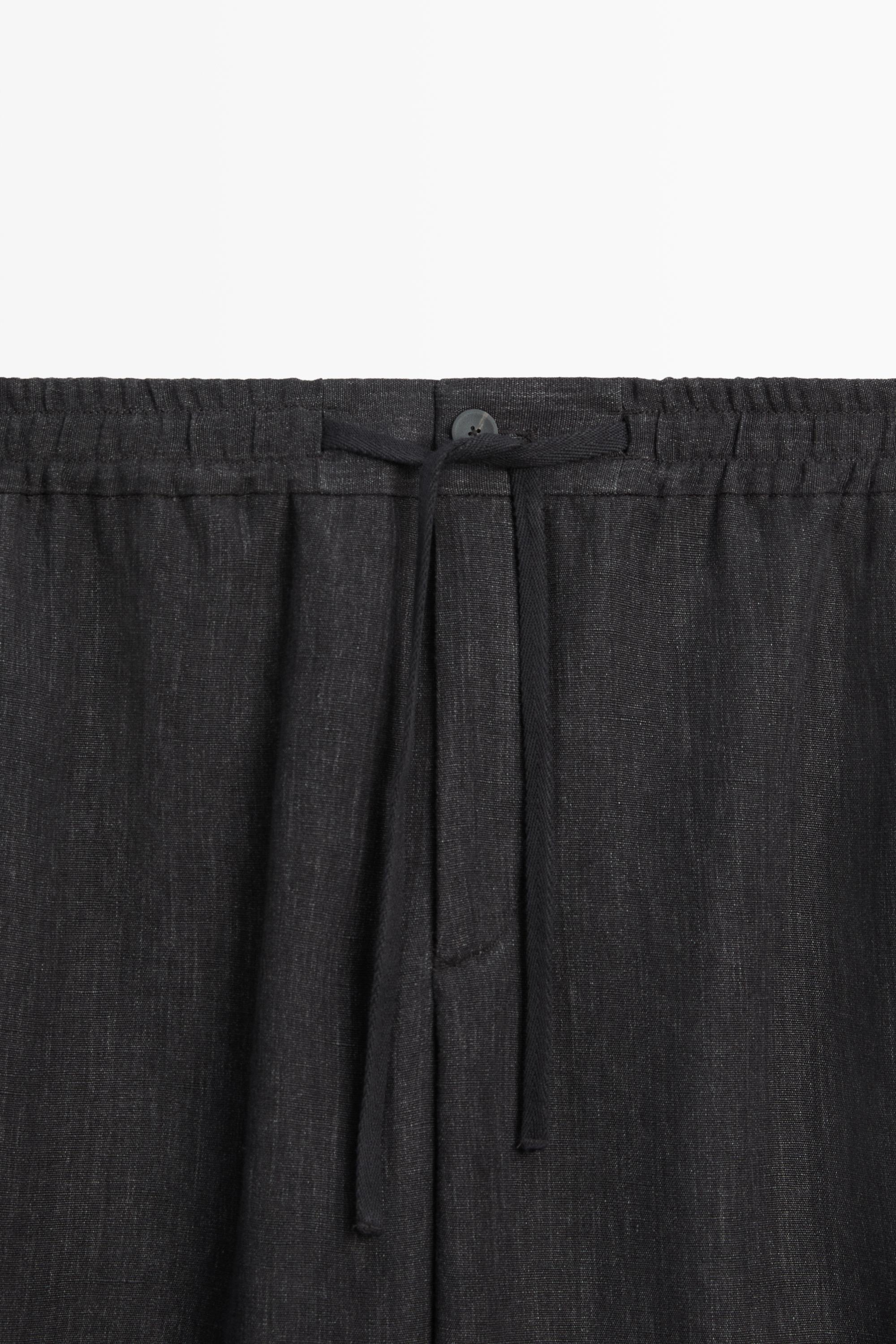 Linen jogger-fit pants total look — GREY BLUE