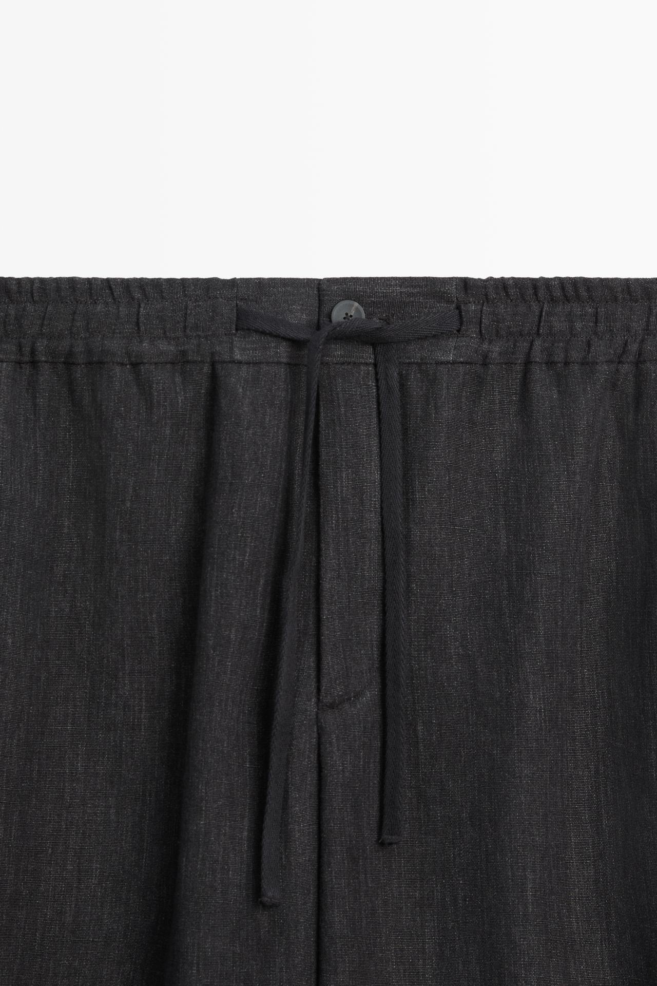 Linen jogger-fit pants total look — GREY BLUE