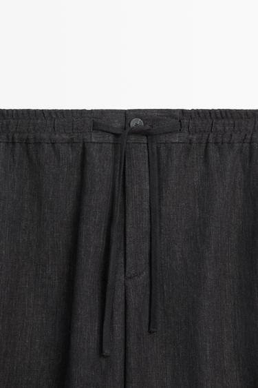 Linen jogger-fit pants total look — GREY BLUE 4