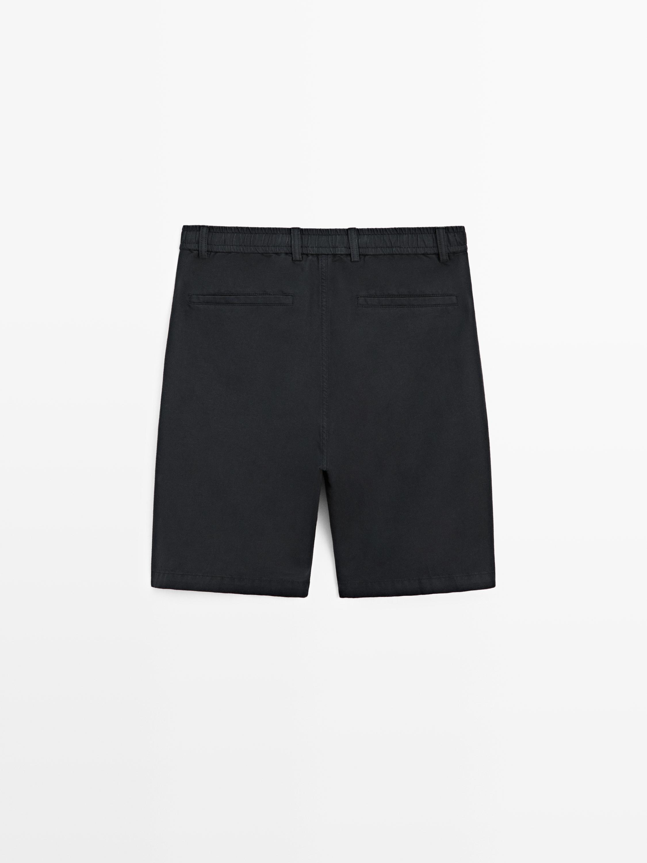 Linen blend Bermuda shorts — NAVY BLUE